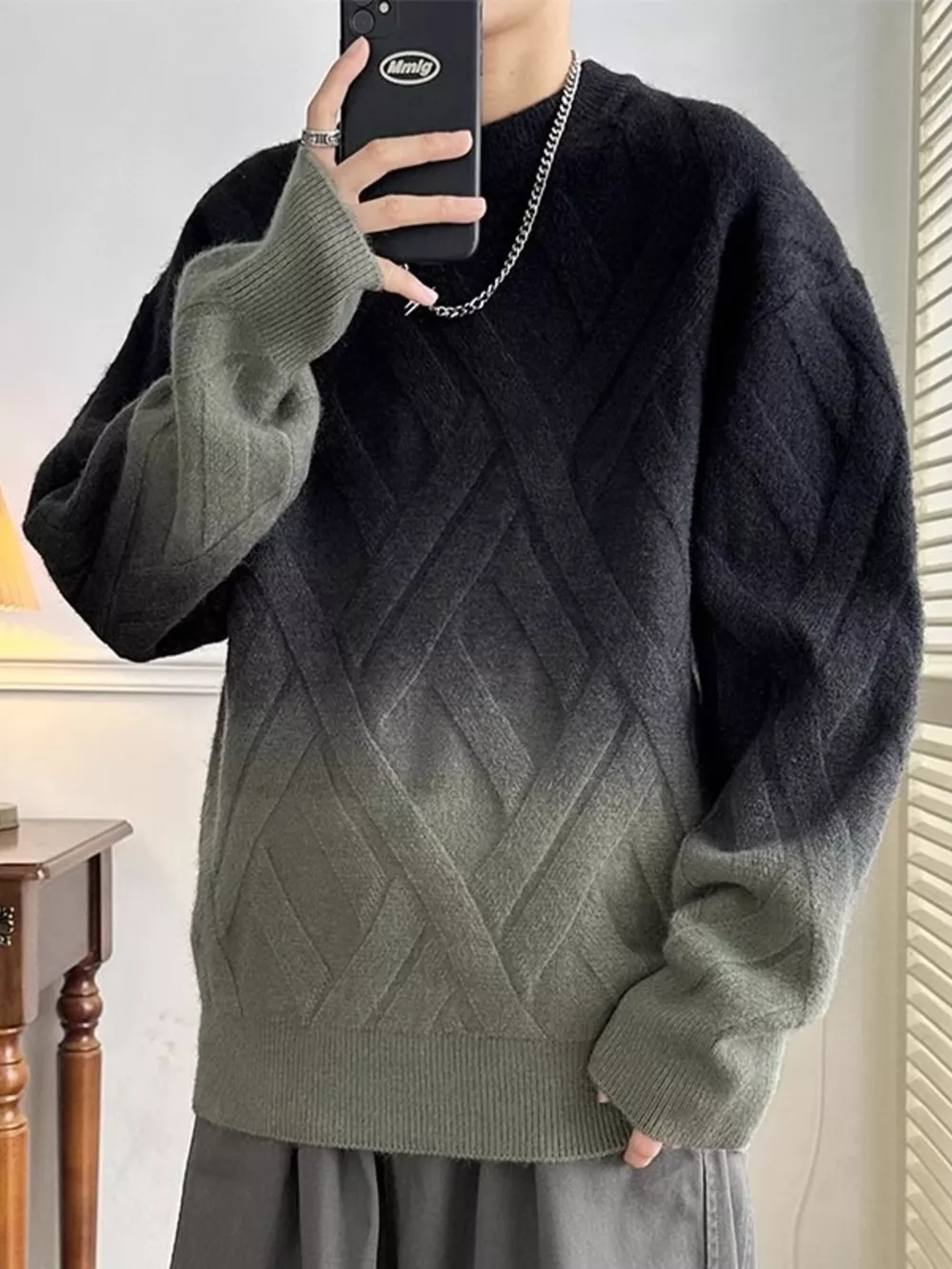Men's Plus Size Gradient Round Neck Sweater, image 3