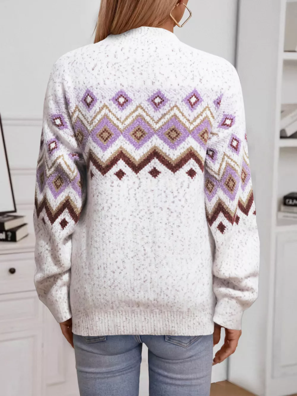 Geometric Pattern Mock Neck Sweater, image 5