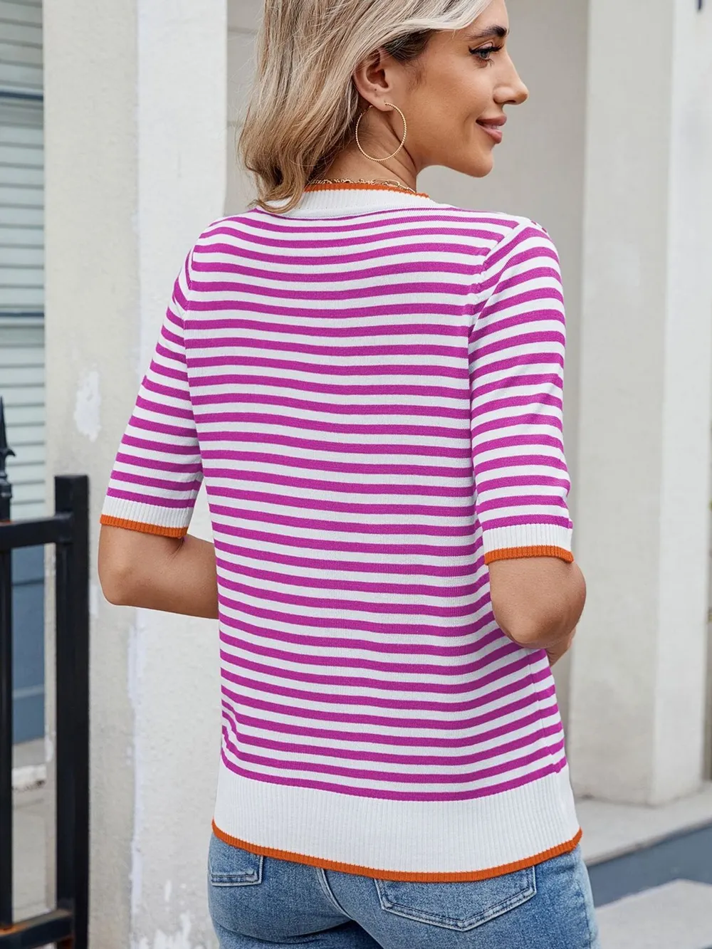 Striped Casual T-Shirt with Contrast Trim, image 14