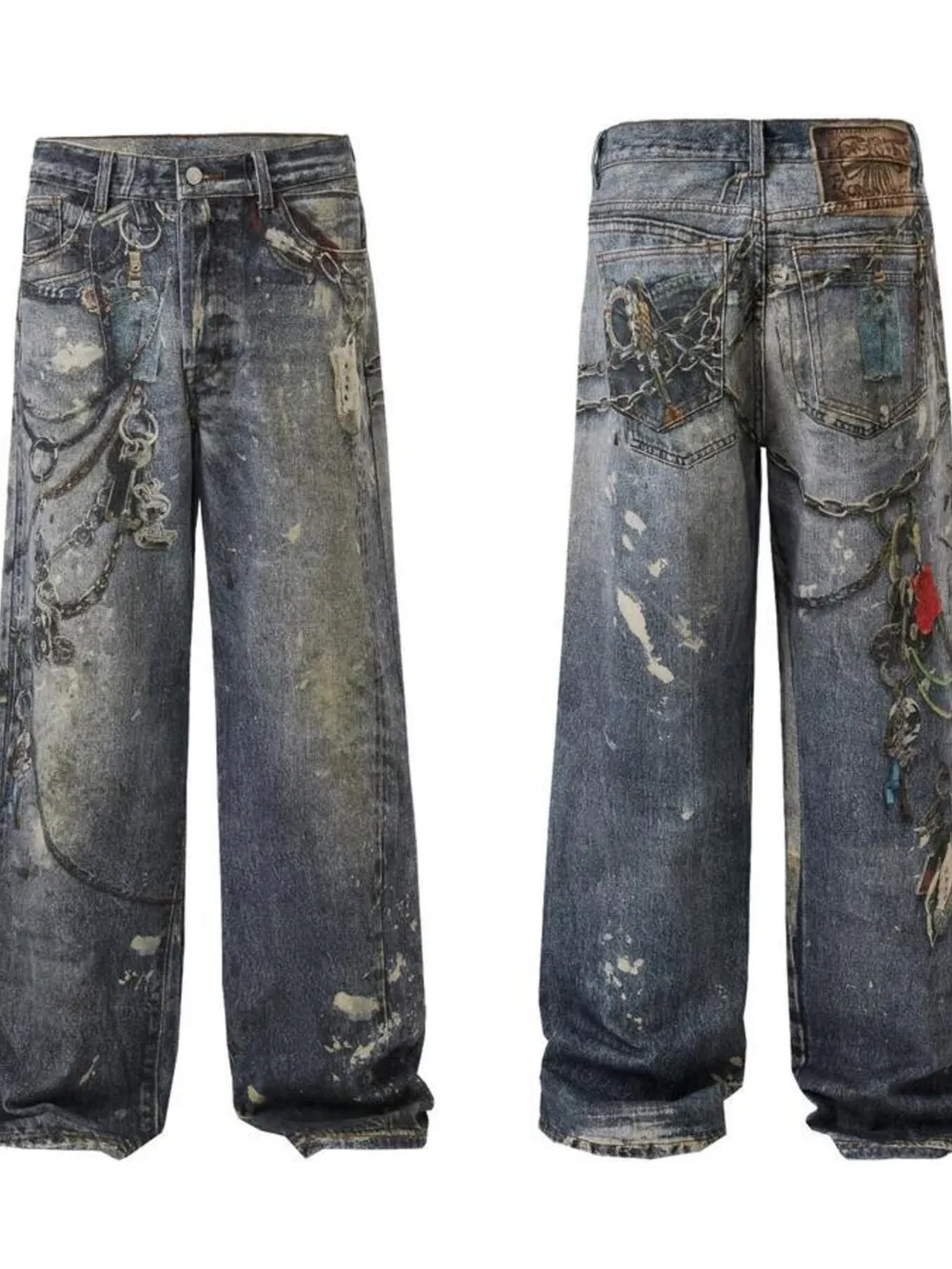 Men's Distressed Printed Wide Leg Jeans, image 3