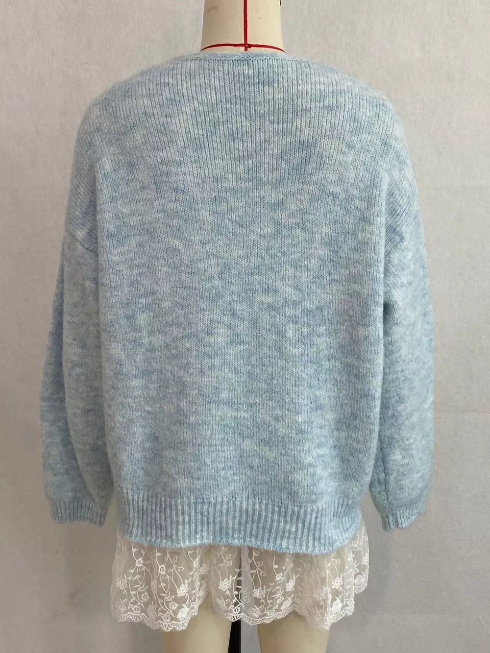 V-Neck Floral Applique Lace Hem Sweater, image 6