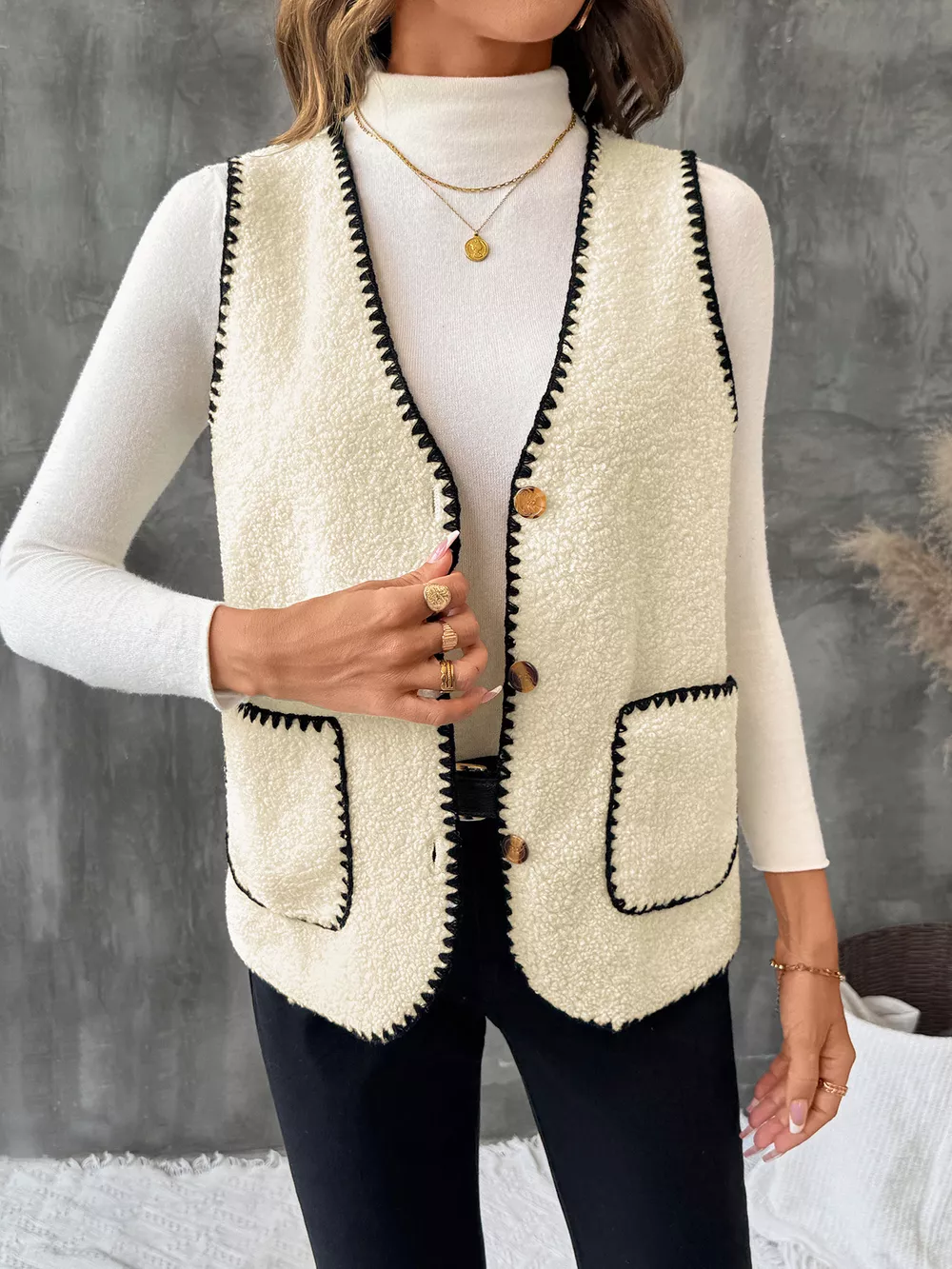 V-Neck Button Up Vest Coat, image 5