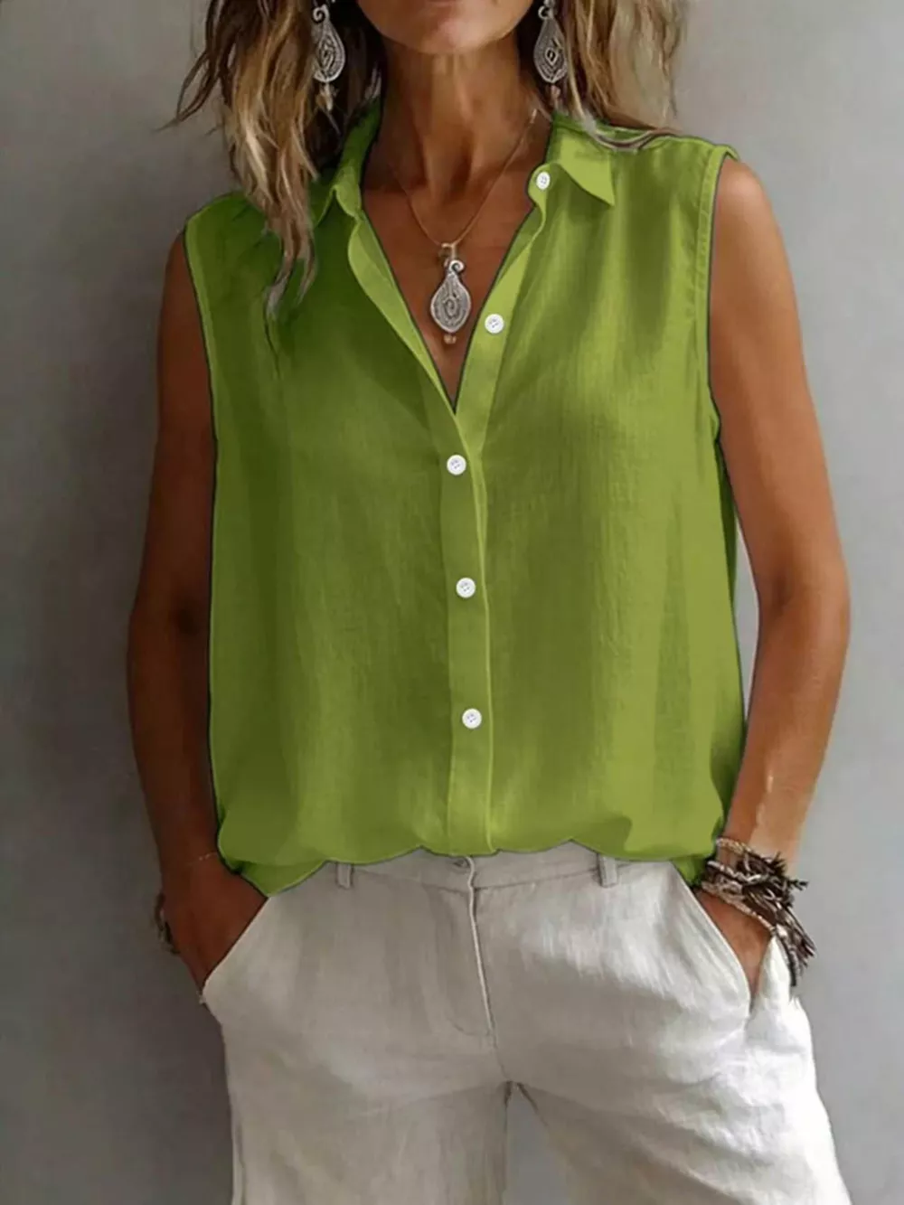 Sleeveless Button-Down Shirt, image 3
