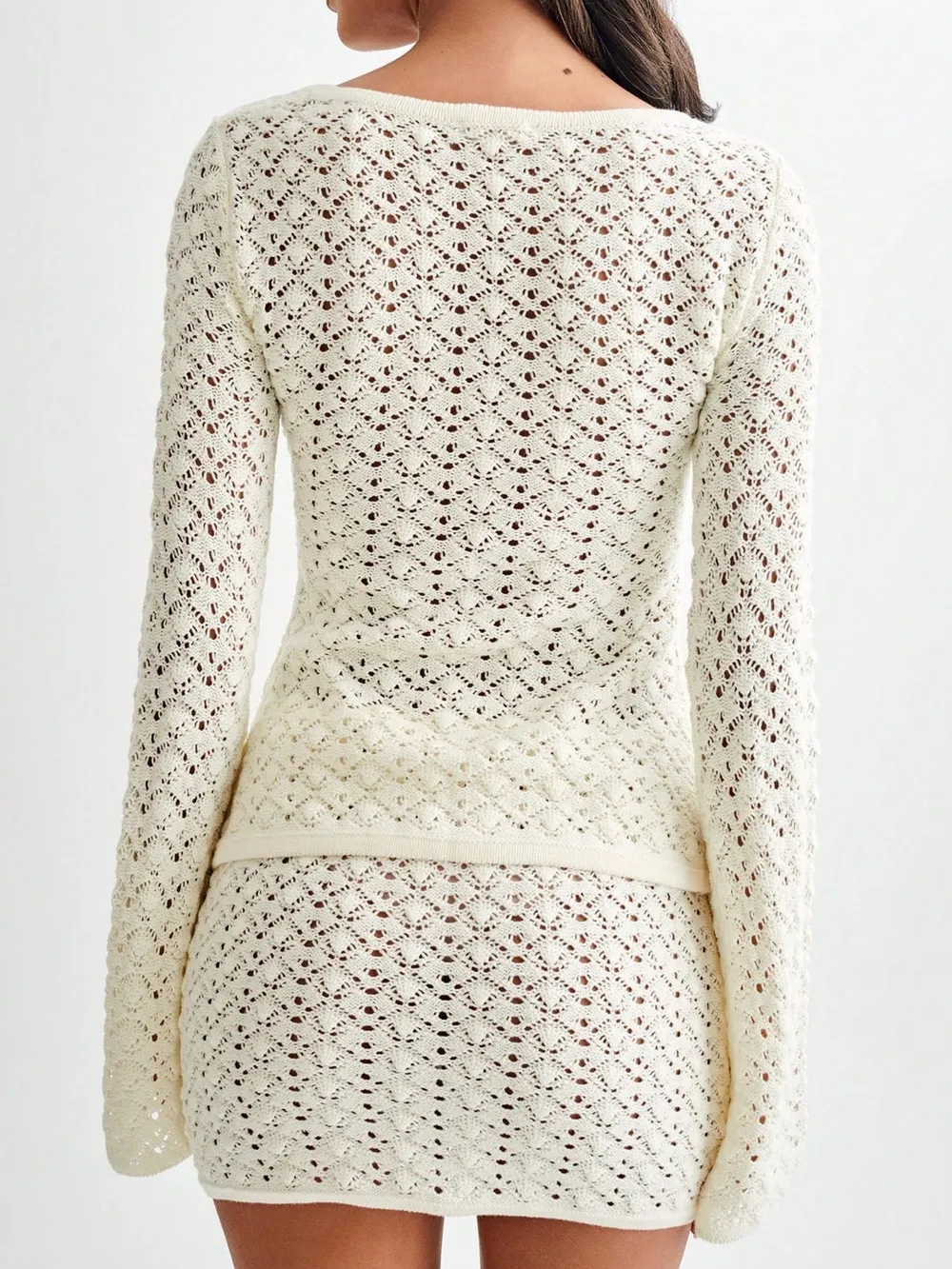 Button Up Crochet Cardigan and Skirt Sweater Set, image 3