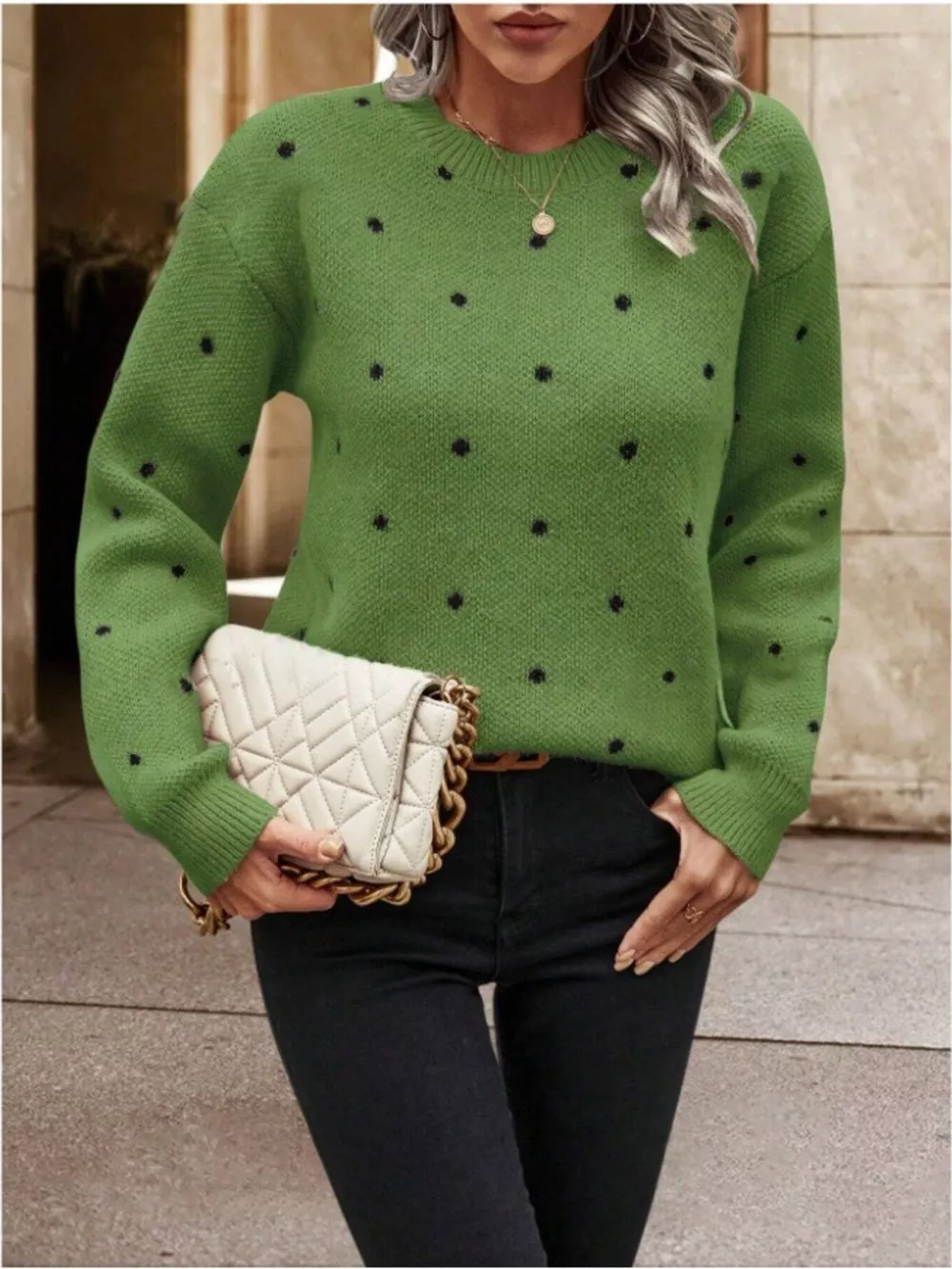 Polka Dot Round Neck Sweater, image 8