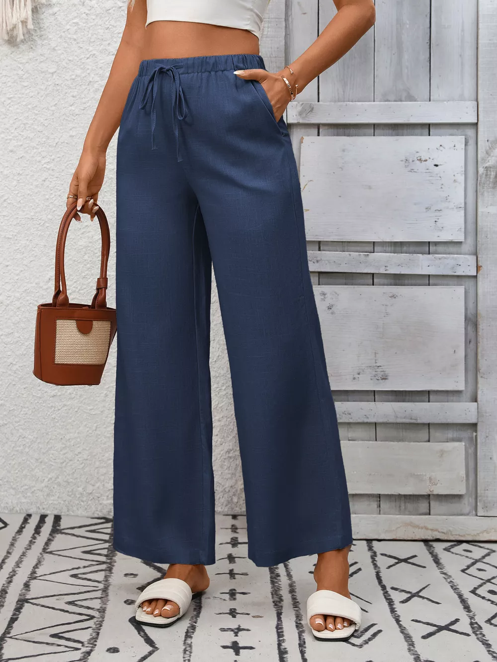 Drawstring High Waist Wide Leg Pants, image 14