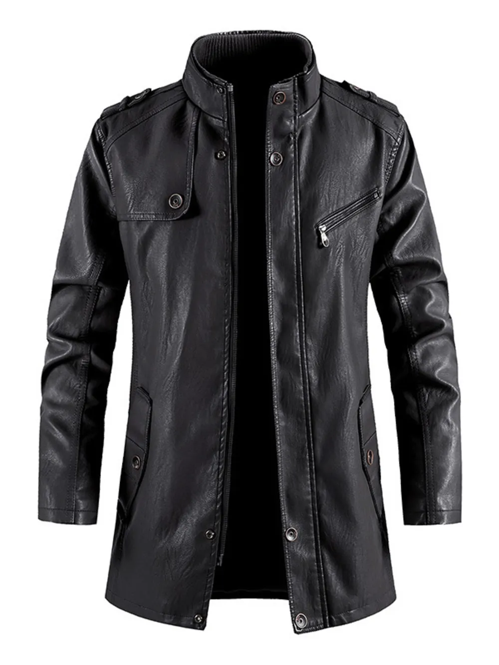 Men's Zip Up Long Sleeve Leather Jacket