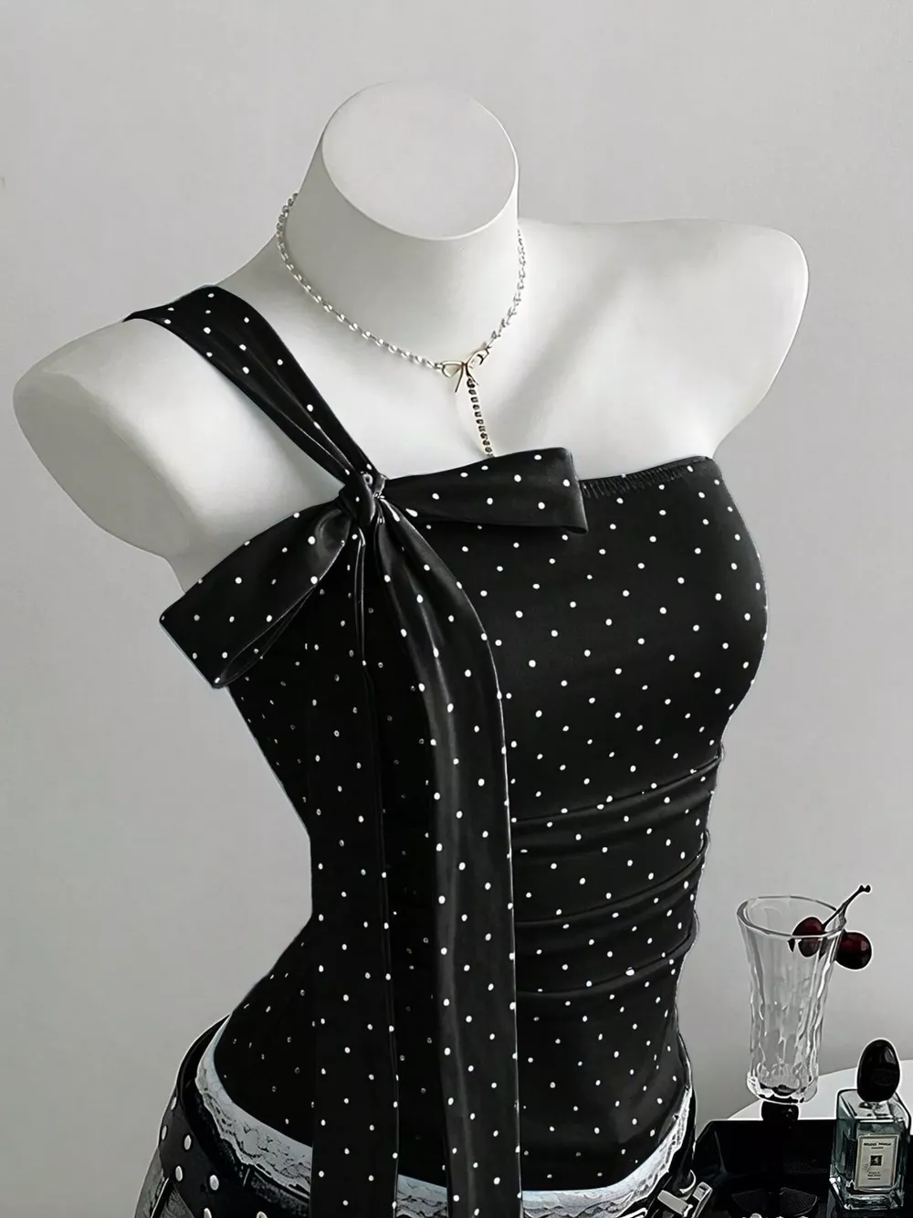 Polka Dot One-Shoulder Cami, image 2