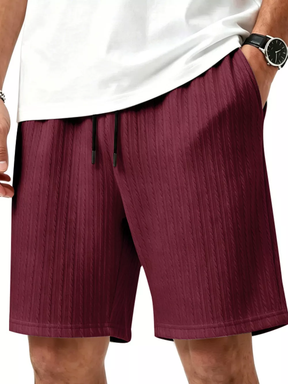 Men's Full Size Casual Texture Drawstring Shorts Plus Size, image 6