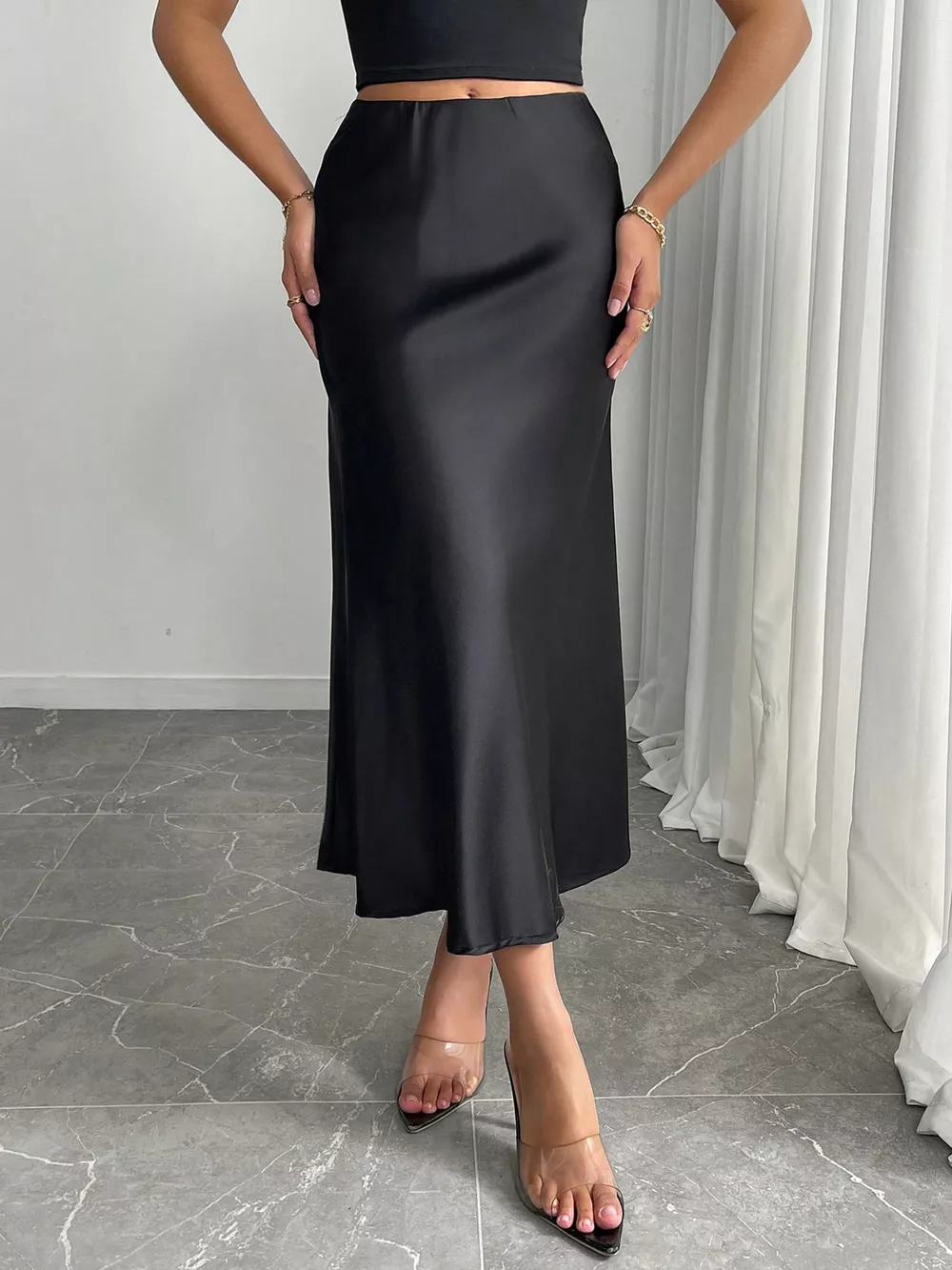 Satin Midi Skirt