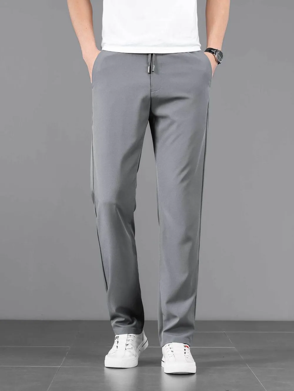 Men's Plus Size Casual Drawstring Straight-Leg Pants, image 3