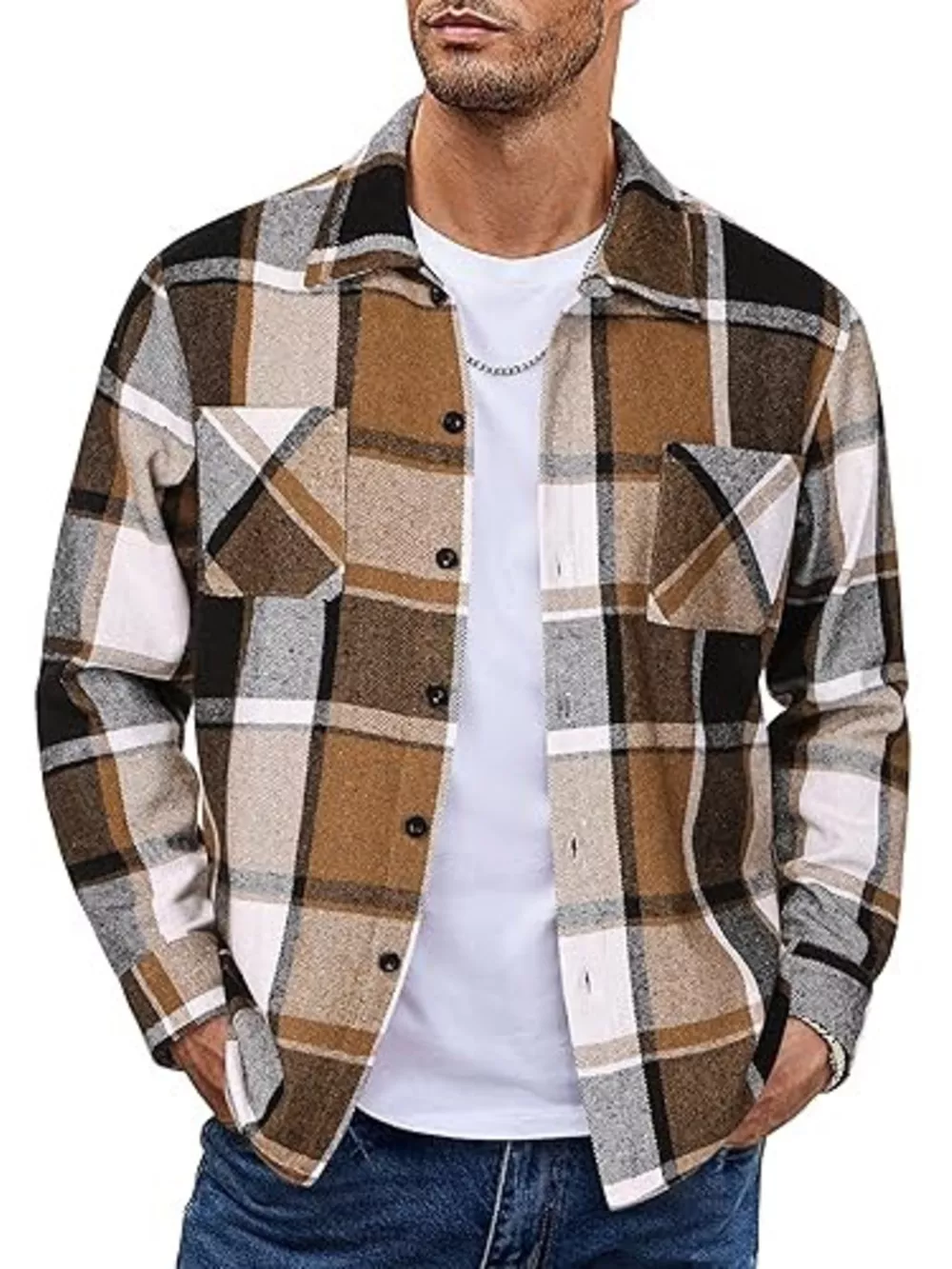 Men's Full Size Casual Plaid Button Up Shirt Plus Size, image 5