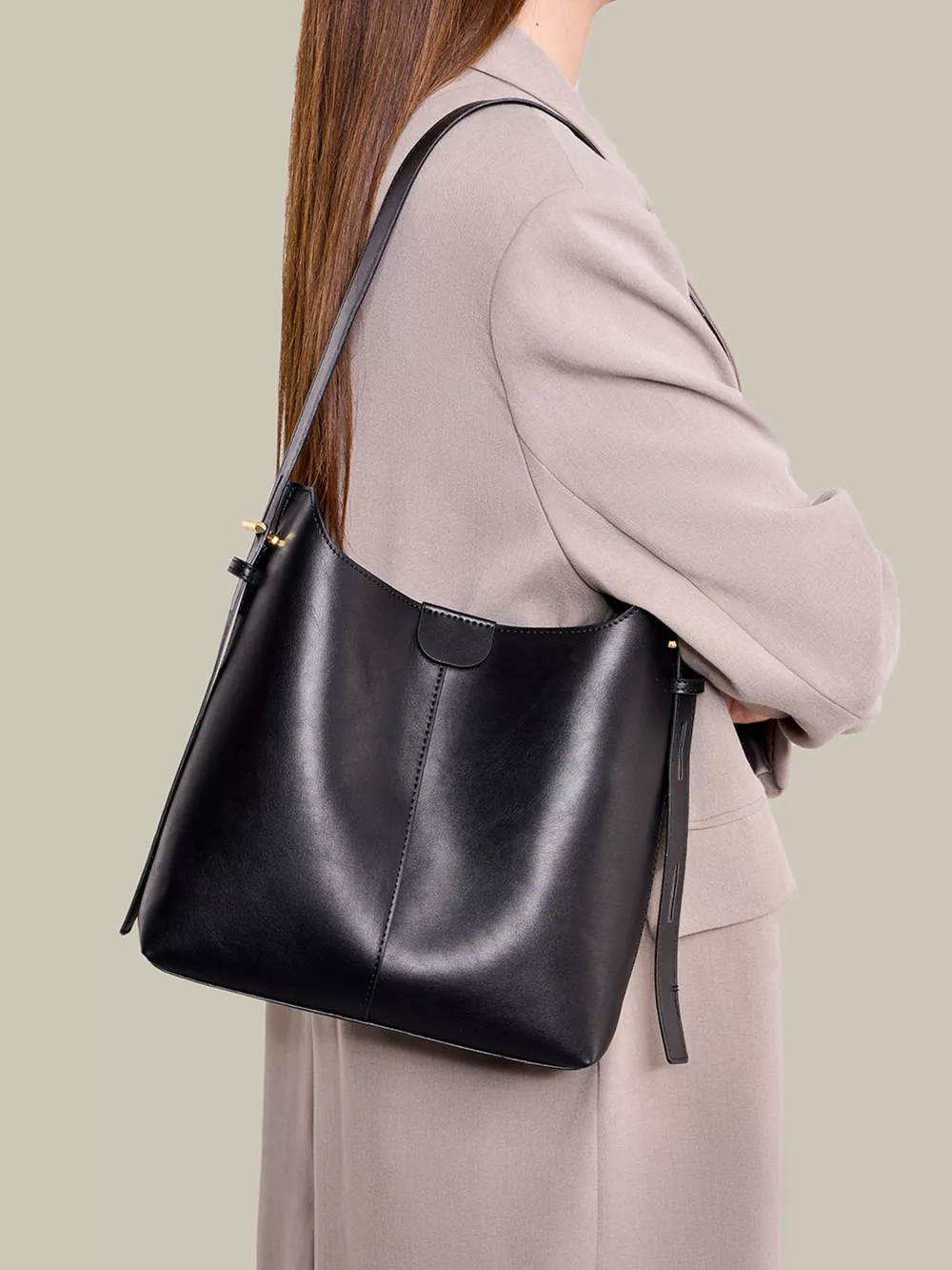 Minimalist PU Leather Bucket Shoulder Bag, image 2
