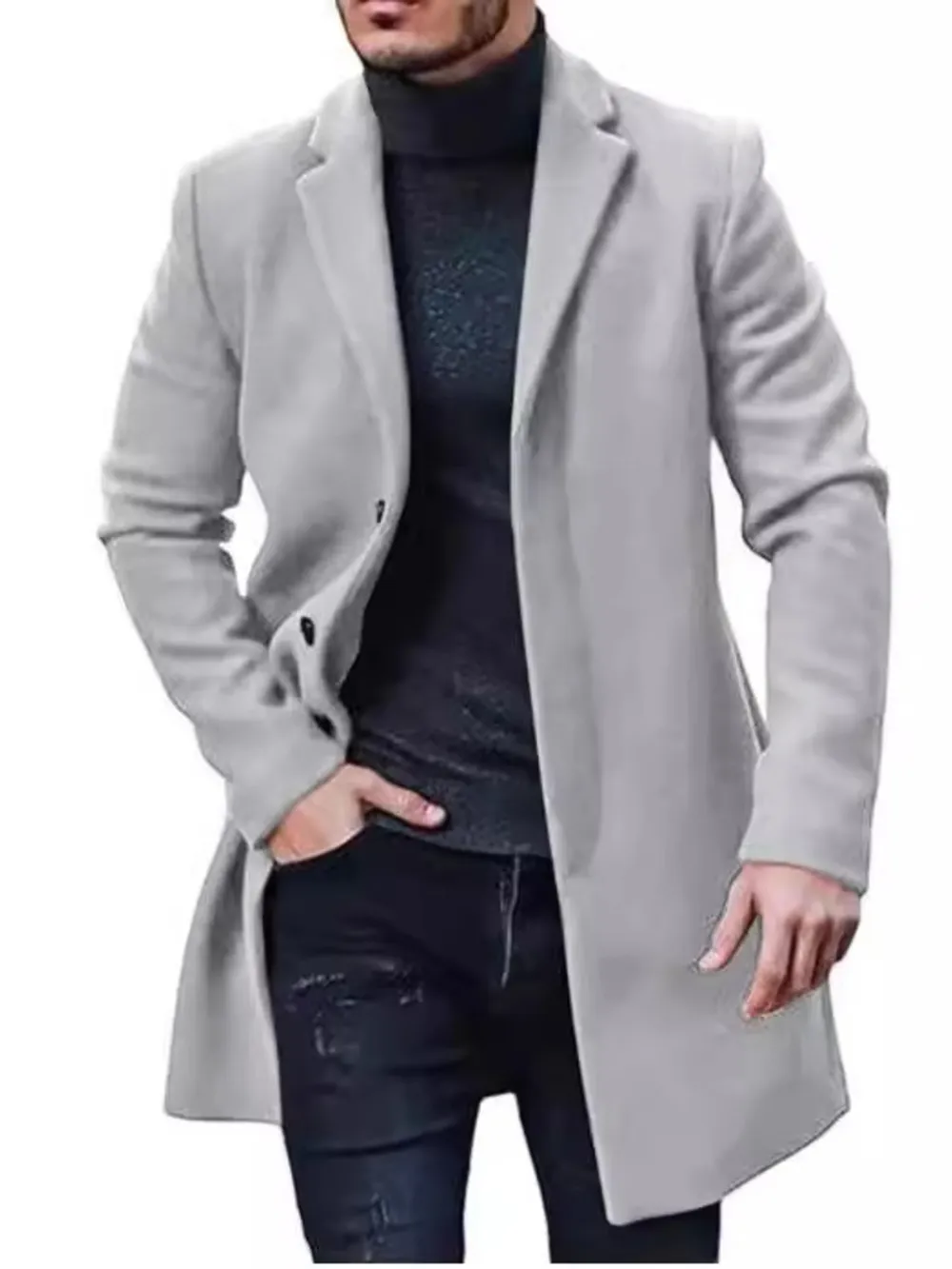Men's Plus Size Classic Long Sleeve Overcoat, image 3