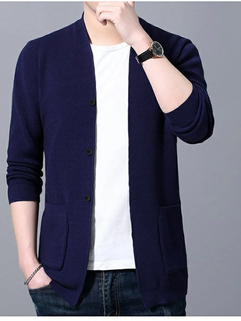 Men's Plus Size Long Sleeve Cardigan with Pockets, image 11