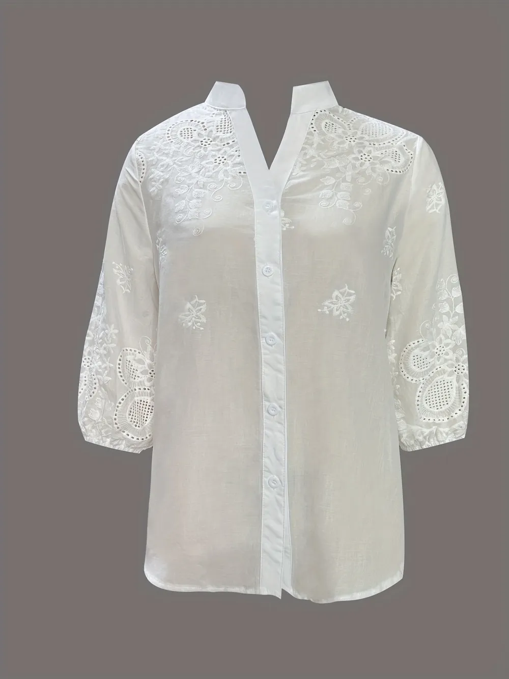 Embroidered Eyelet Button Up Shirt, image 5