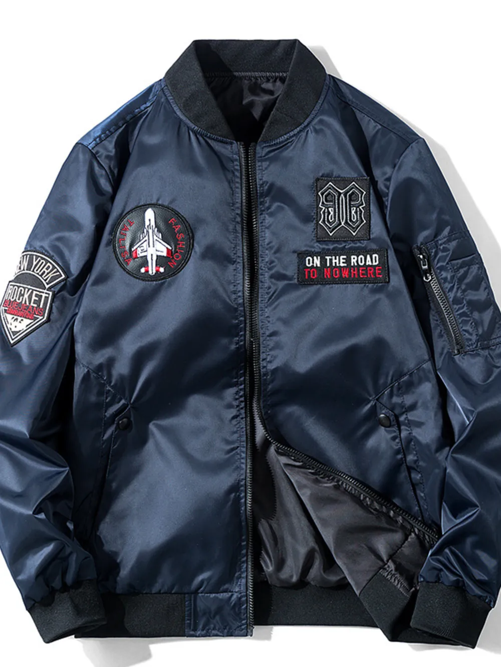 Men's Plus Size Zip Up Long Sleeve Bomber Jacket, image 2