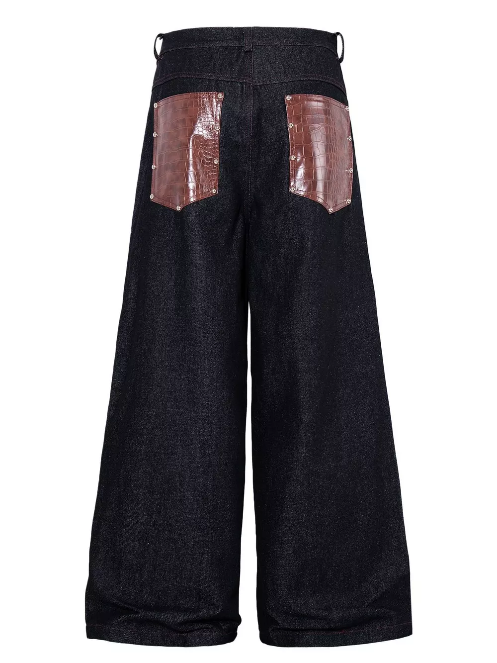 Men's Contrast Faux Leather Paneling Button Fly Jeans, image 3