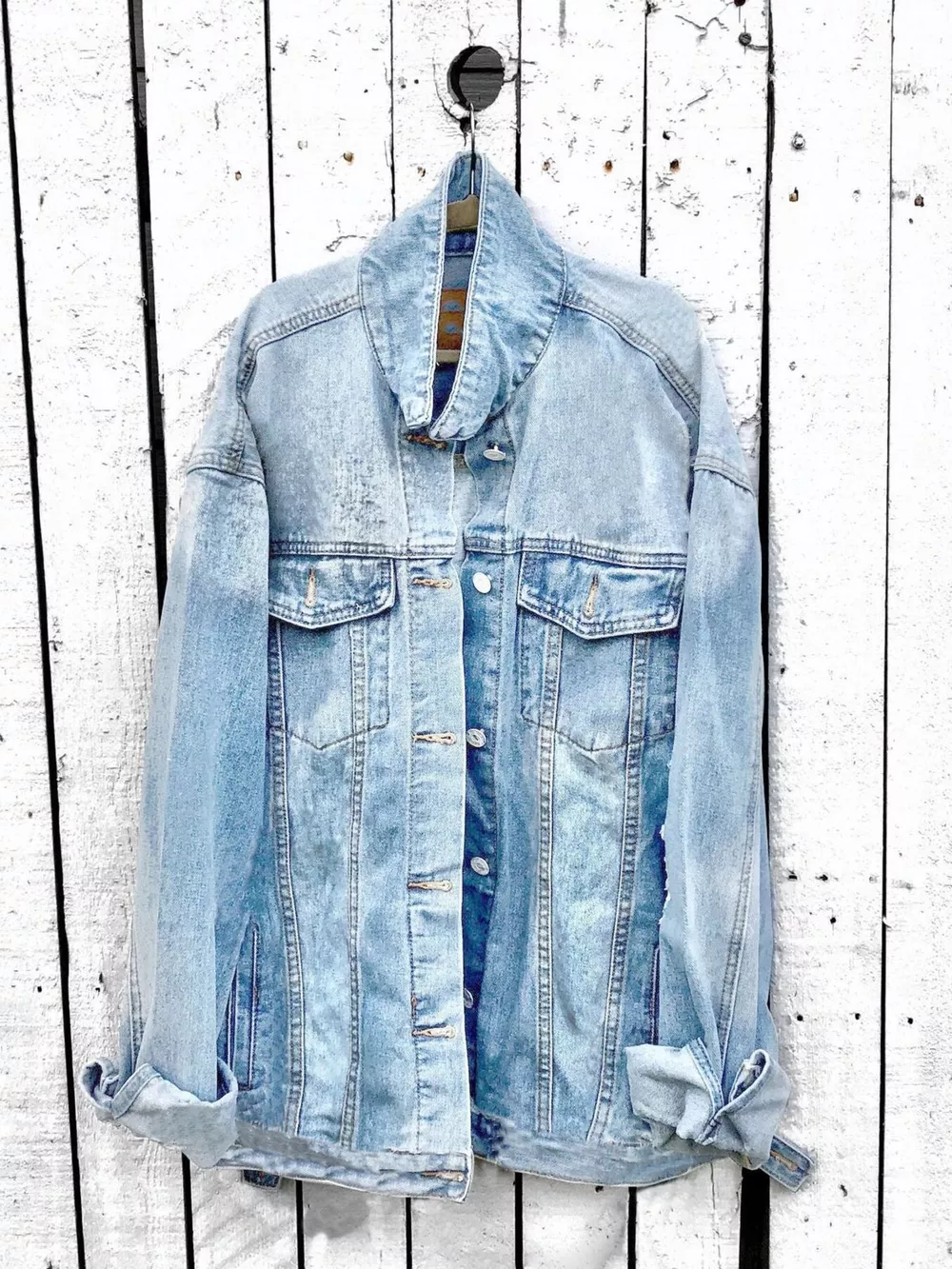 Full Size Angel Wings Graphic Back Denim Jacket Plus Size, image 8
