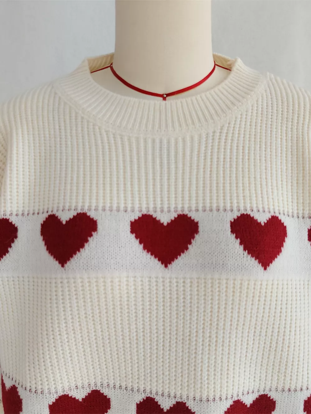 Heart Pattern Dropped Shoulder Sweater, image 7