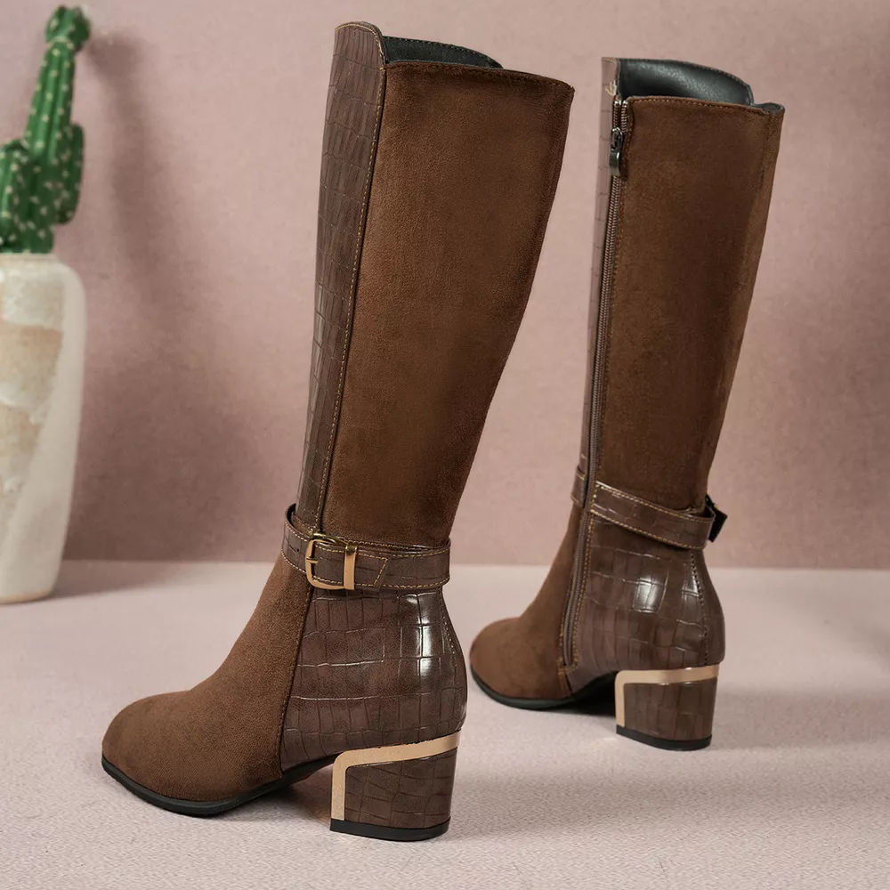 Crocodile Texture Knee-High Boots, image 11