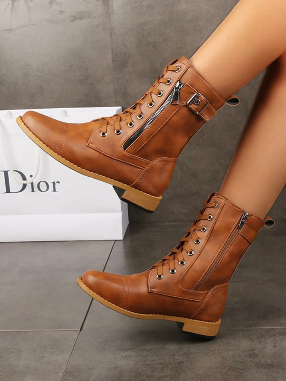 Lace-Up Buckle Detail Boots, image 5