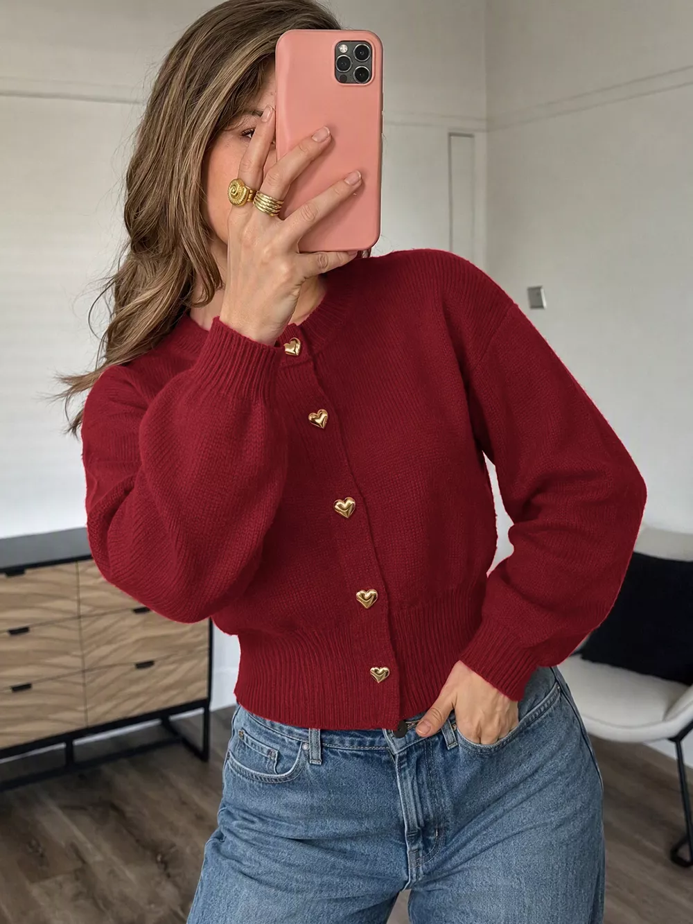 Heart-Button Knit Cardigan, image 2