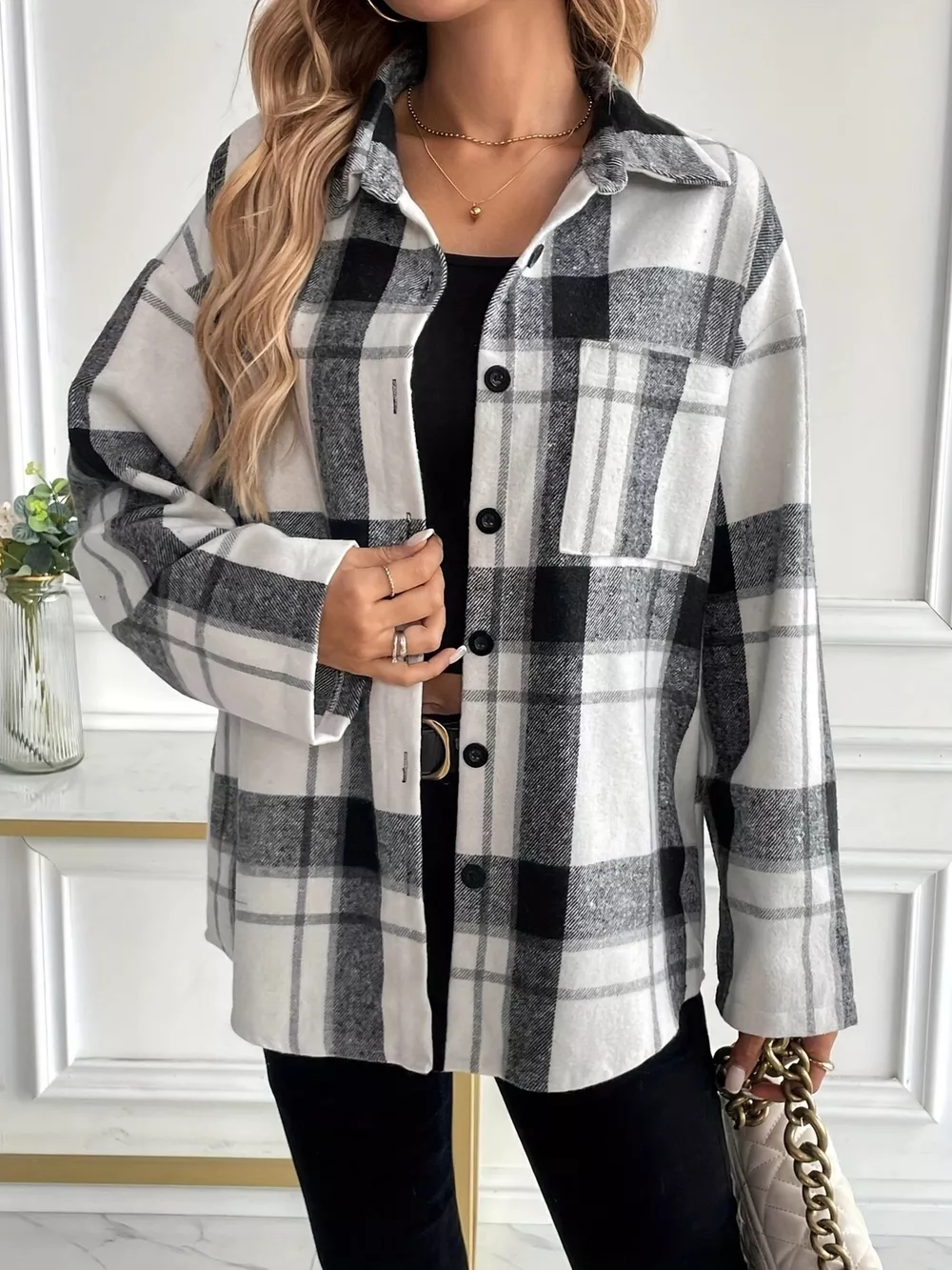 Oversized Plaid Button Up Shirt, image 4