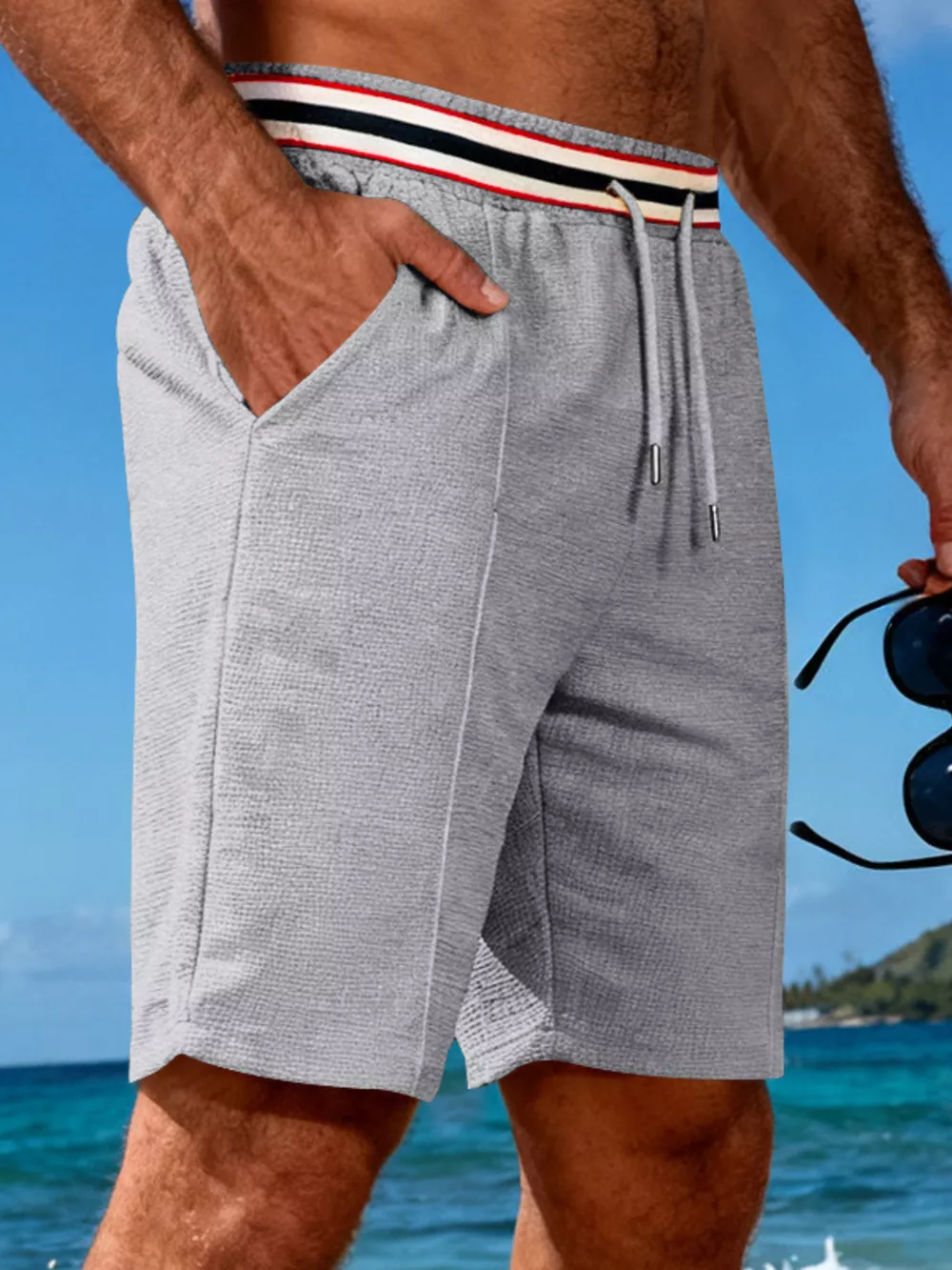 Men's Full Size Casual Textured Drawstring Shorts Plus Size, image 3