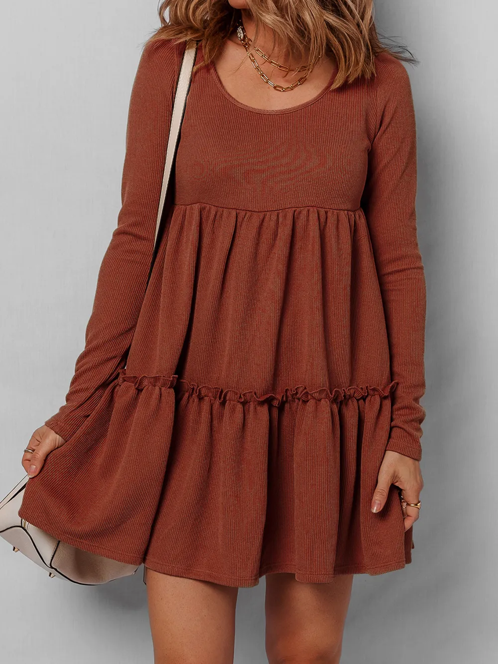 Frill Tiered Long Sleeve Mini Dress, image 6