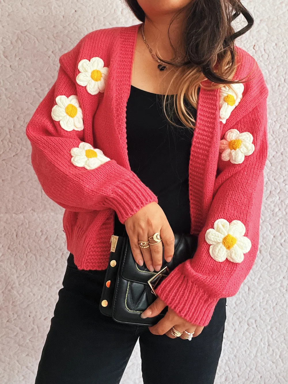 Flower Open Front Long Sleeve Cardigan, image 9