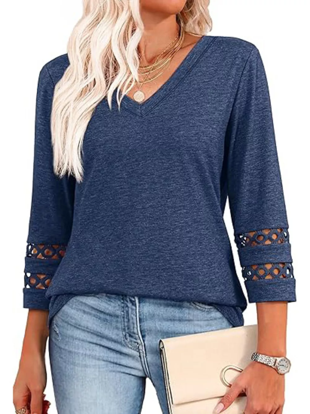 V-Neck Cutout 3/4 Sleeve T-Shirt, image 22