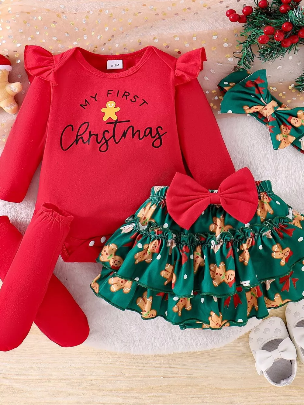 Children's My First Christmas Ruffle Sleeve Set, image 6