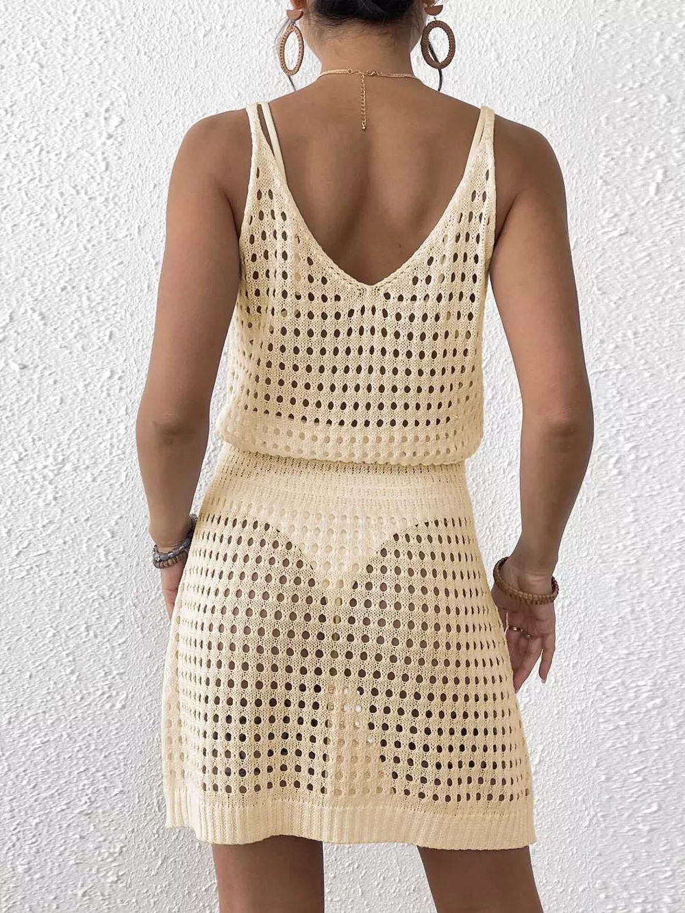 Crochet Knit V-Neck Cover-Up Dress, image 10