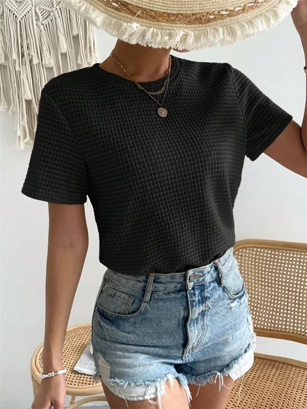 Waffle Knit Short Sleeve T-Shirt, image 11