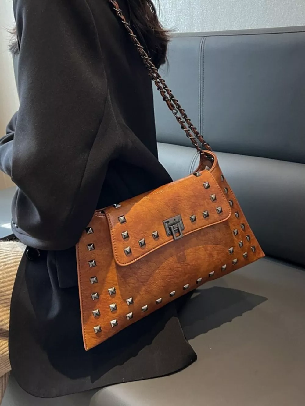 Studded Flap Chain Shoulder Bag, image 3