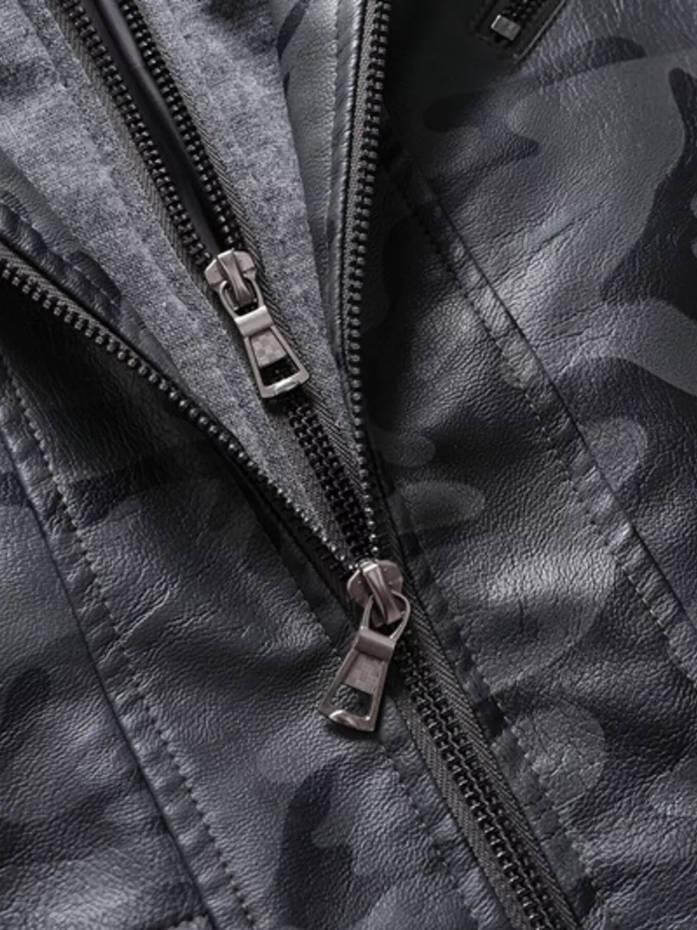 Men's Full Size Camouflage Hooded Faux Leather Jacket Plus Size, image 7