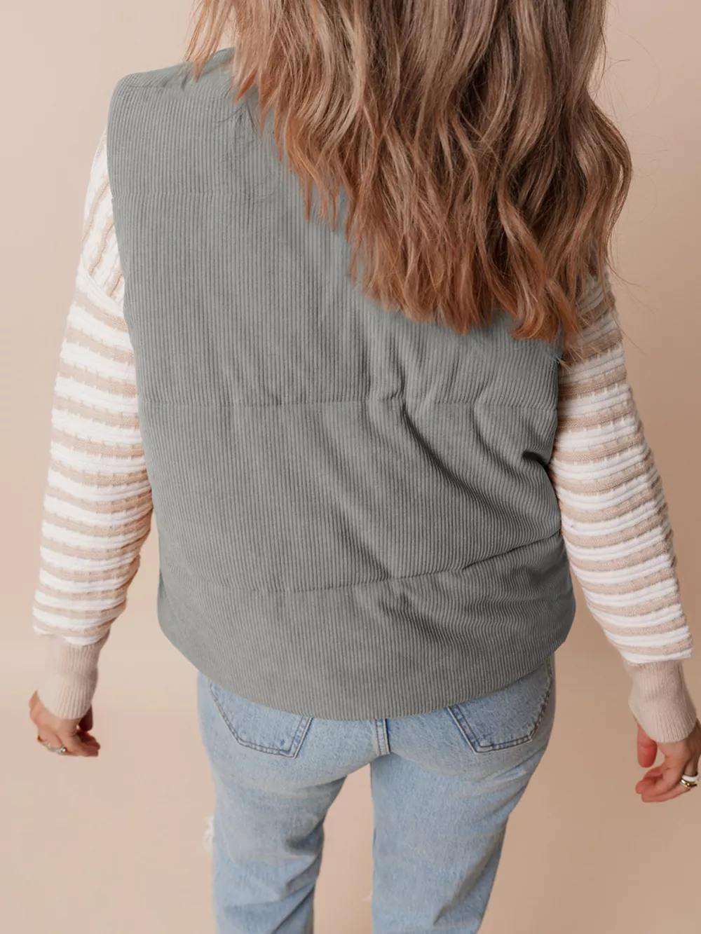 Corduroy Stand Neck Zipped Puffer Vest, image 7