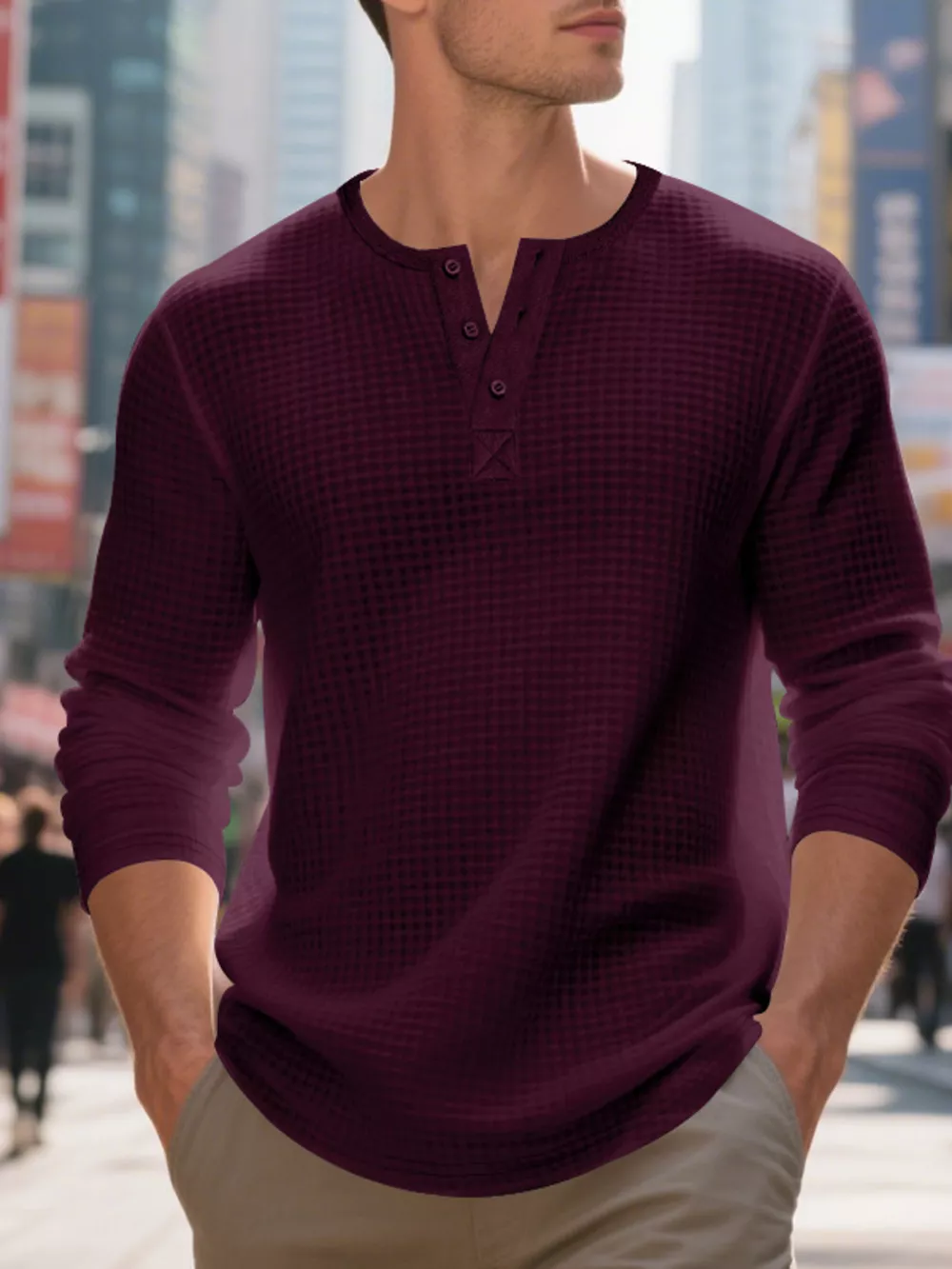 Men's Plus Size Casual Waffle Knit Henley T-Shirt, image 19
