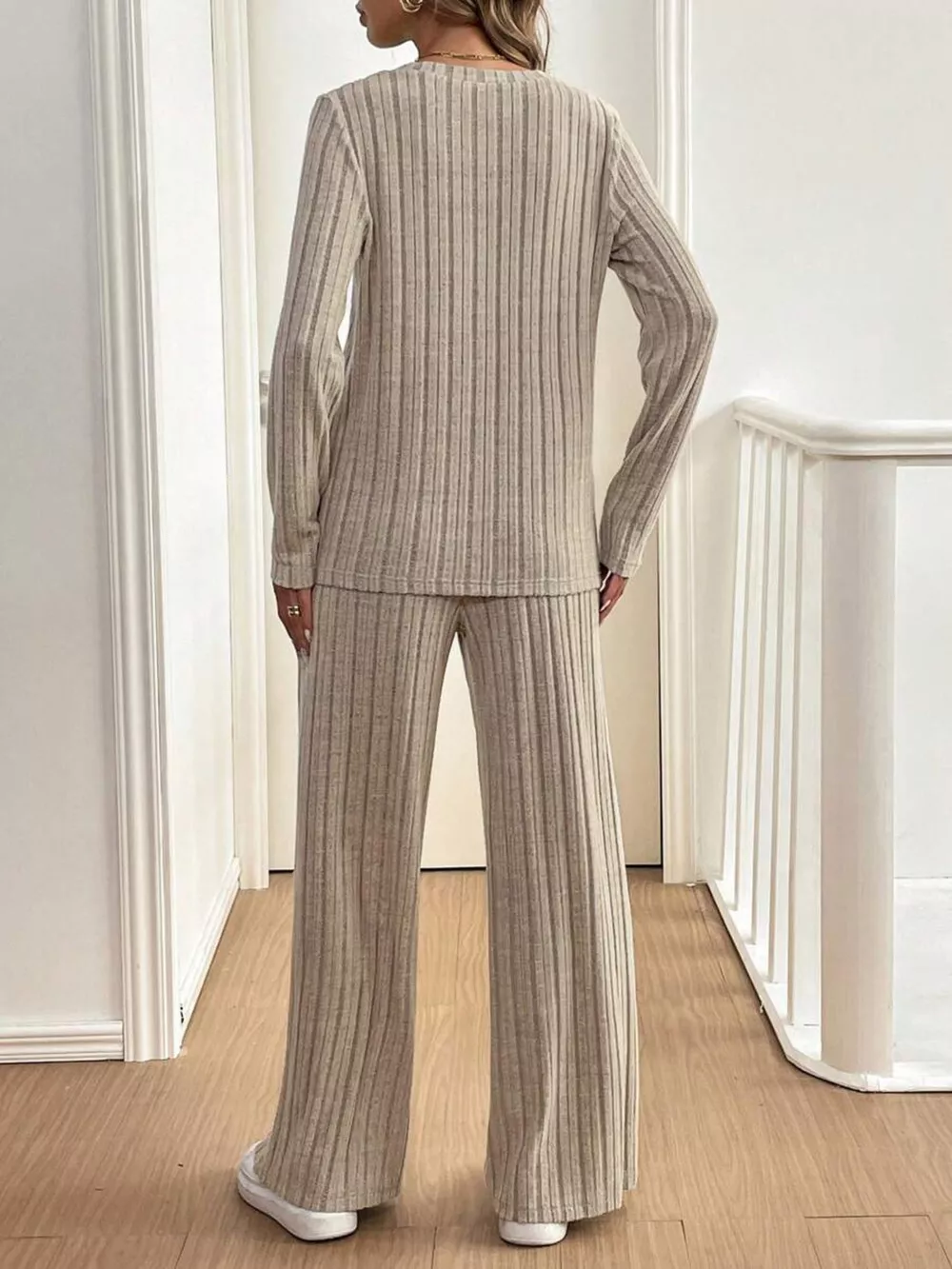 Button Detail Long Sleeve Top and Pants Set, image 4