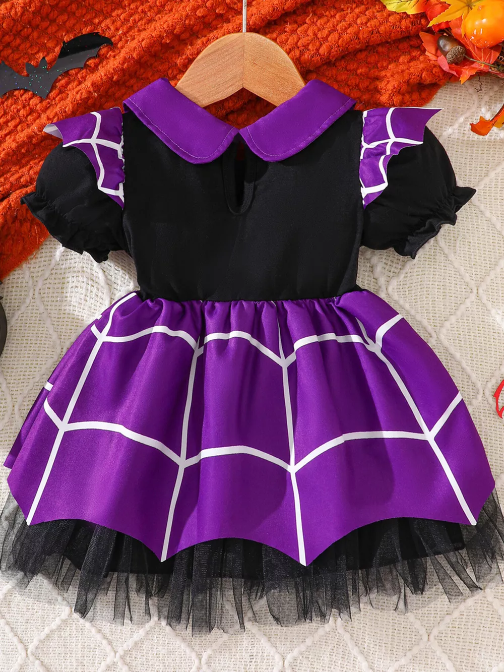 Children's Halloween Spiderweb Print Peter Pan Collar Dress, image 8