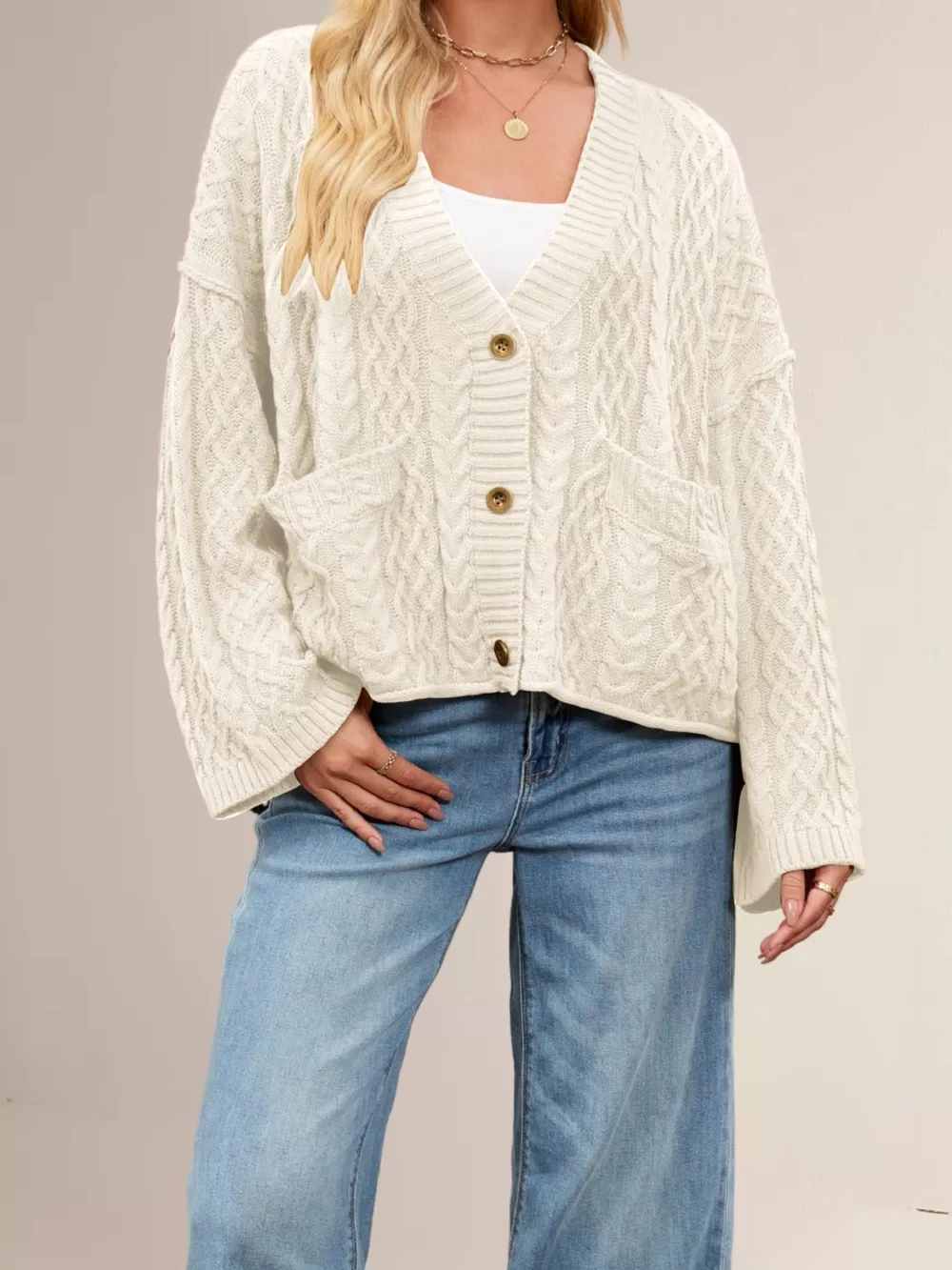 Cozy Cable Knit Cardigan with Pockets, image 7