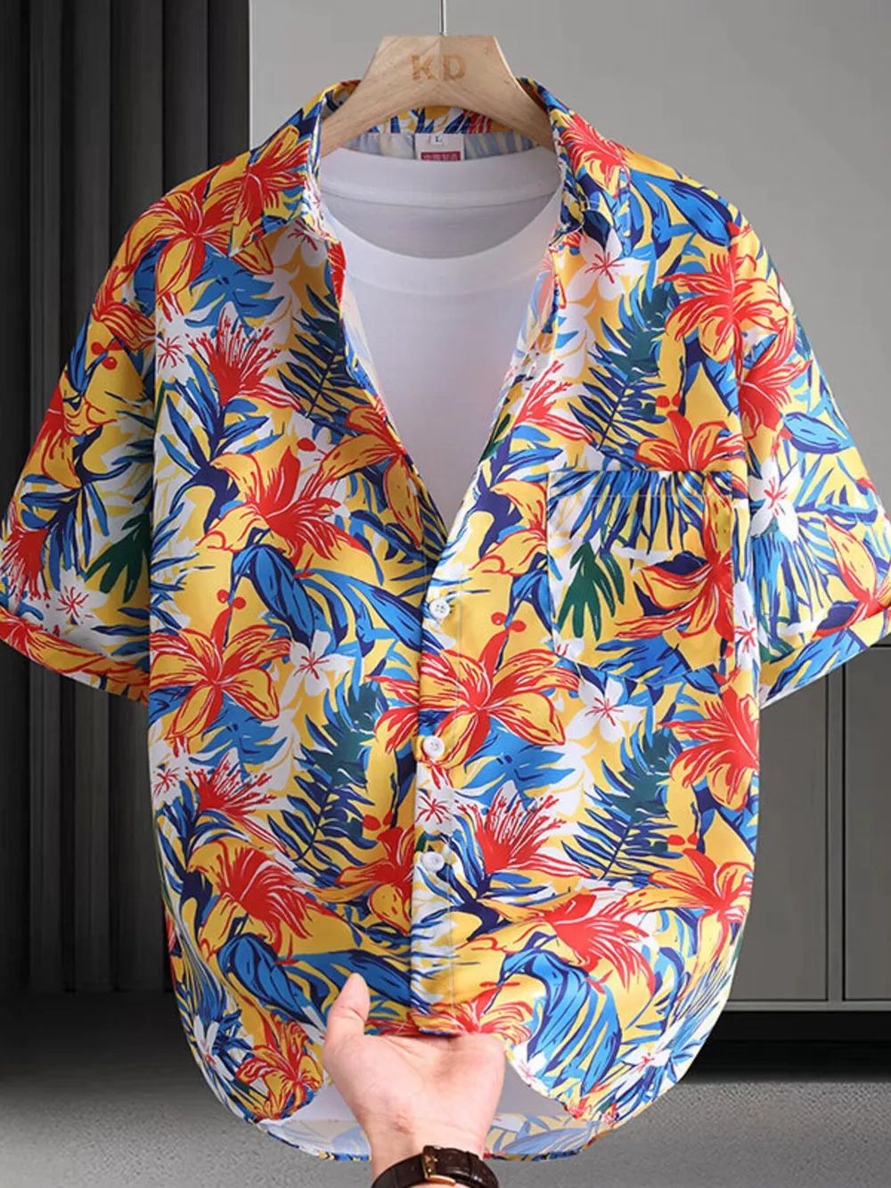 Men's Plus Size Hawaiian Print Short Sleeve Shirt, image 7