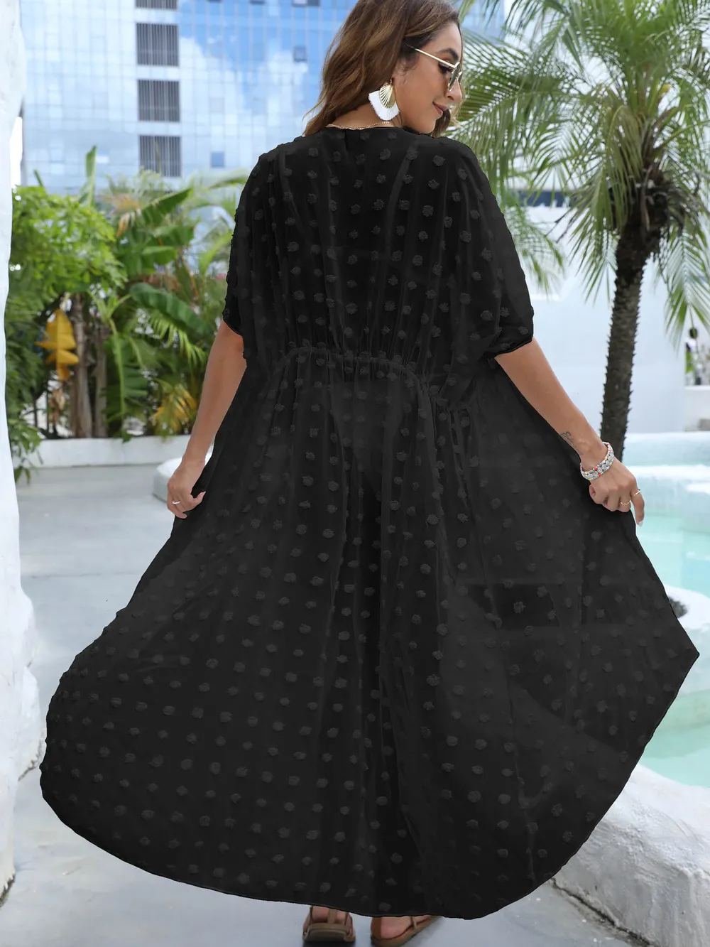 Swiss Dot Sheer Beach Cover Up Maxi Dress, image 10