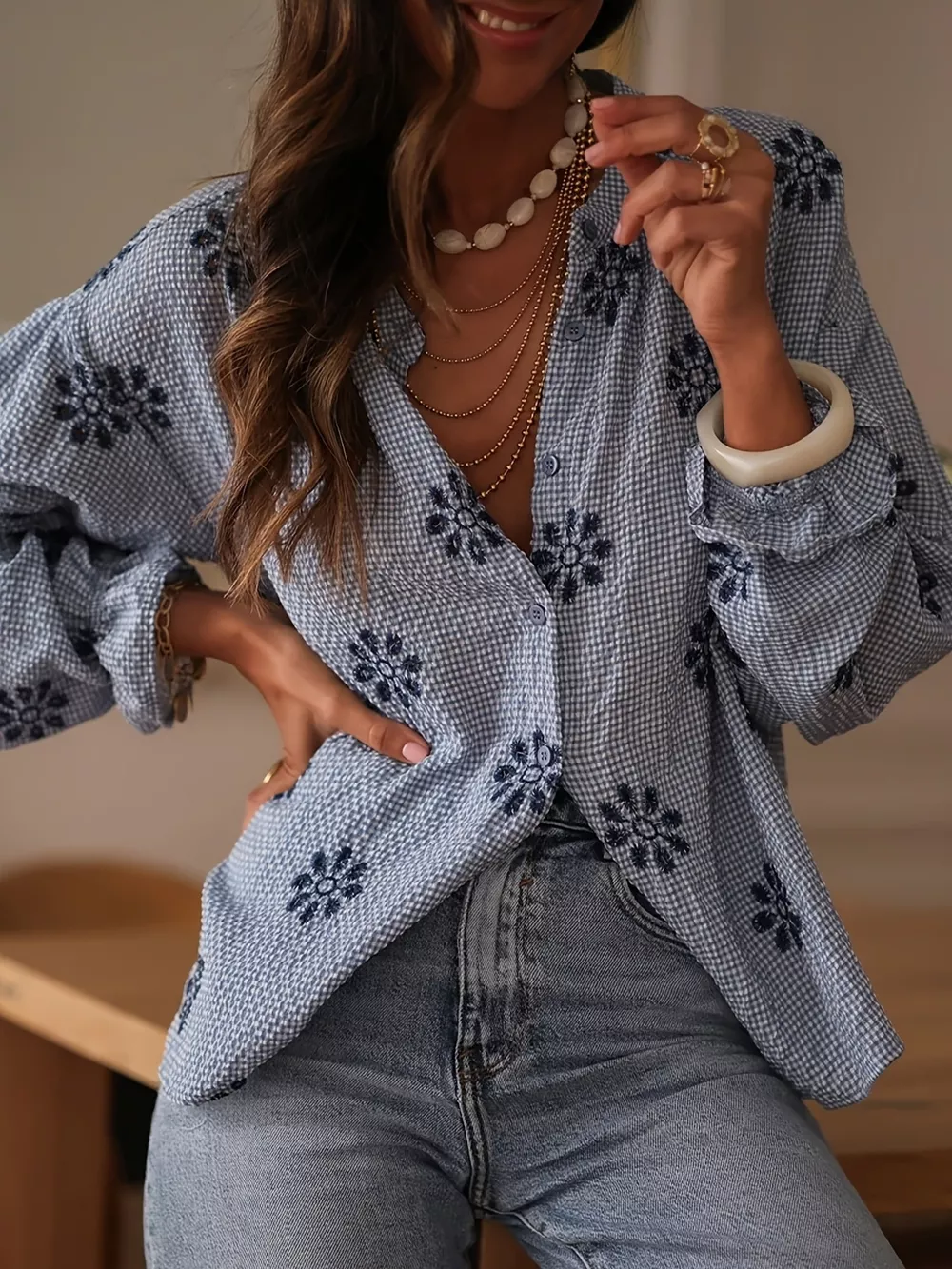 Floral Textured Button Up Shirt, image 4