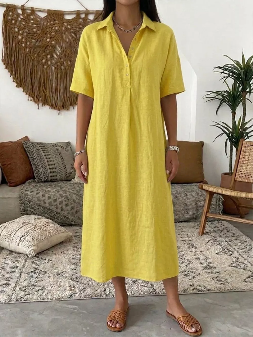 Full Size Button Detail Short Sleeve Midi Shirt Dress Plus Size, image 8