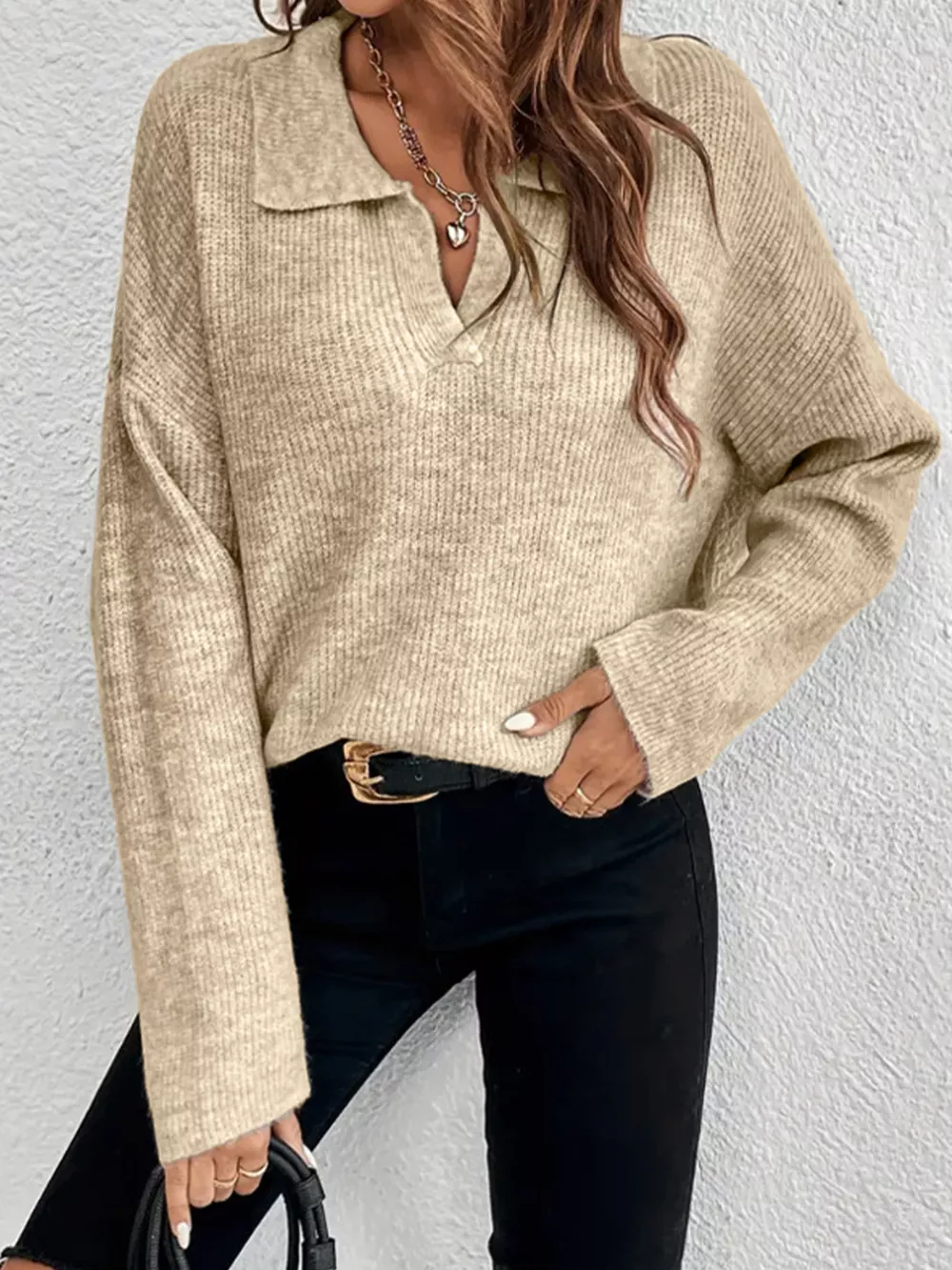 Ribbed Knit Dropped Shoulder Sweater, image 2