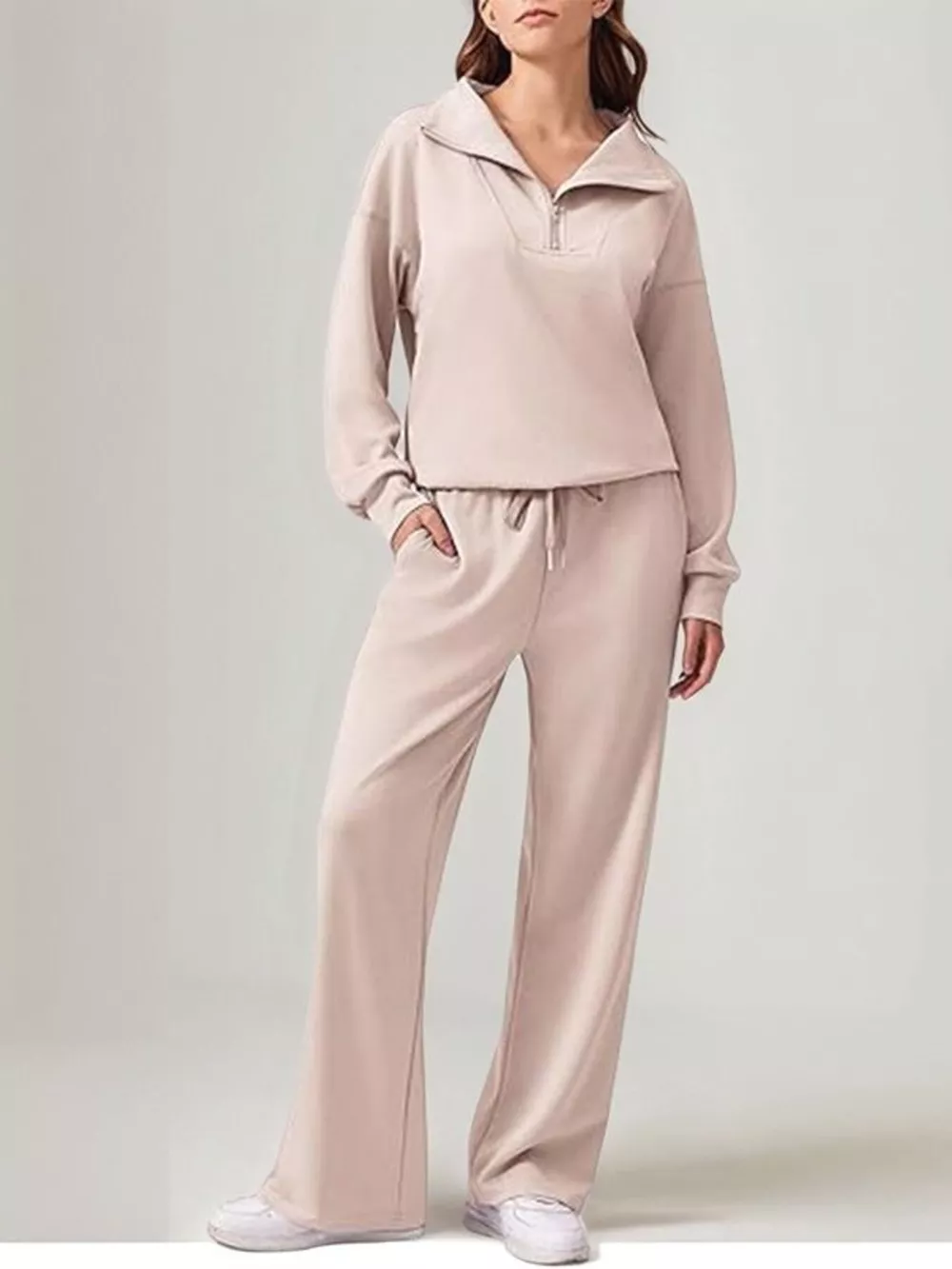 Relaxed Fit Quarter-Zip Top and Pants Set