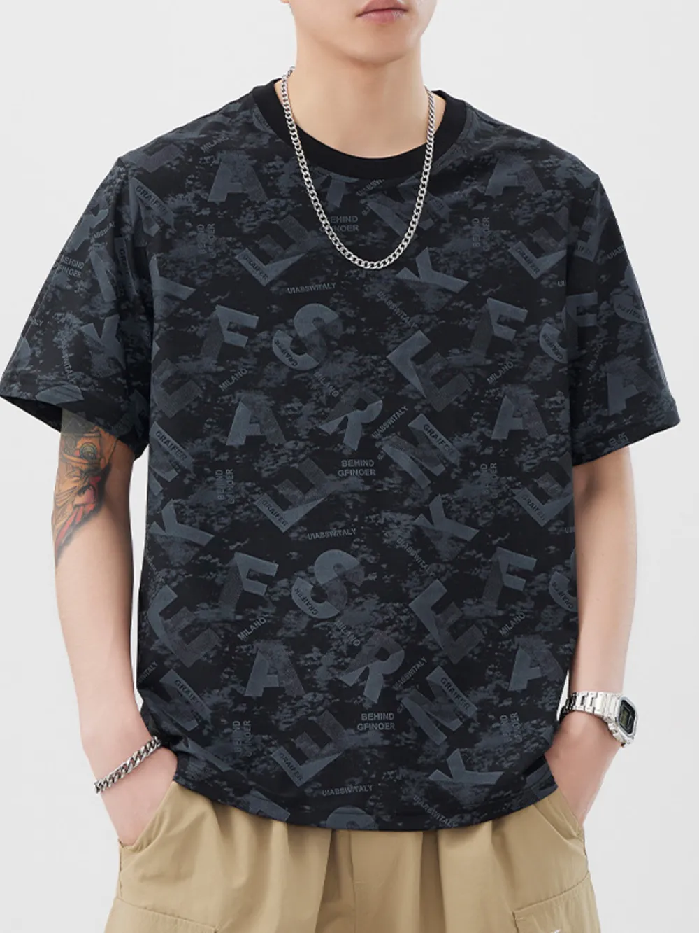 Men's Plus Size Round Neck Graphic T-Shirt