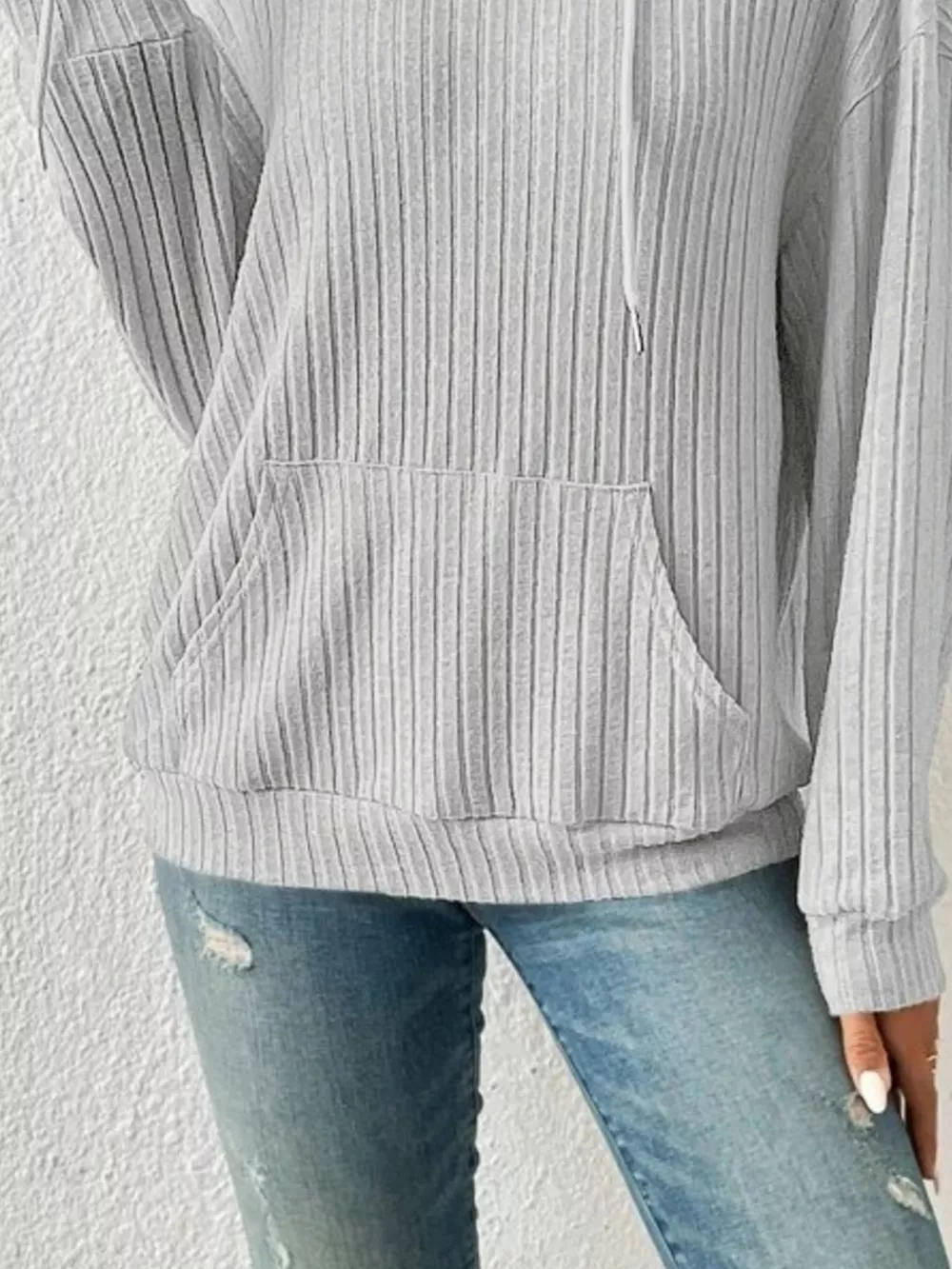 Ribbed Knit Long Sleeve Hoodie, image 5